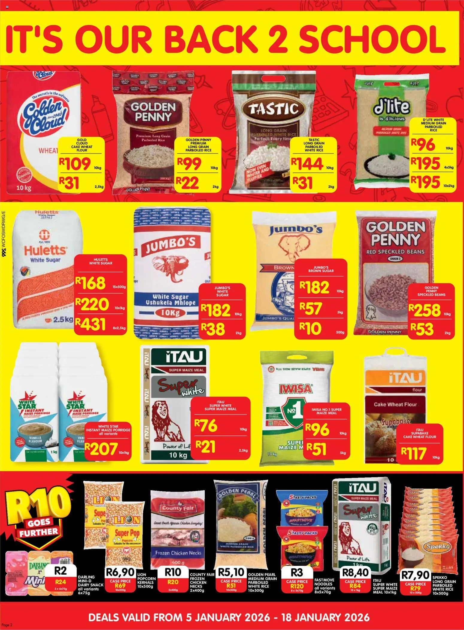 New Shoprite catalogue – valid from 05.01.2026 | Page: 2 | Products: Cake, Flour, Rice, Popcorn
