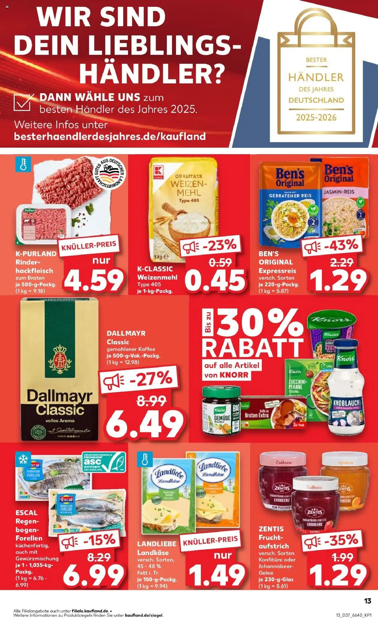 Kaufland prospekt Hauzenberg	 – gültig ab 14.09.2025 | Seite: 13 | Produkte: Mehl, Kaffee, Knorr, Hackfleisch