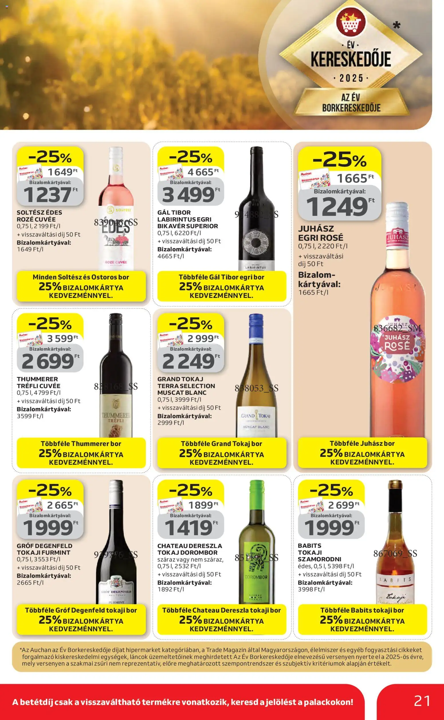 Auchan akciós ujság - amely érvényes a következő dátumtól: 23.04.2026 | Oldal: 21 | Termékek: Bor