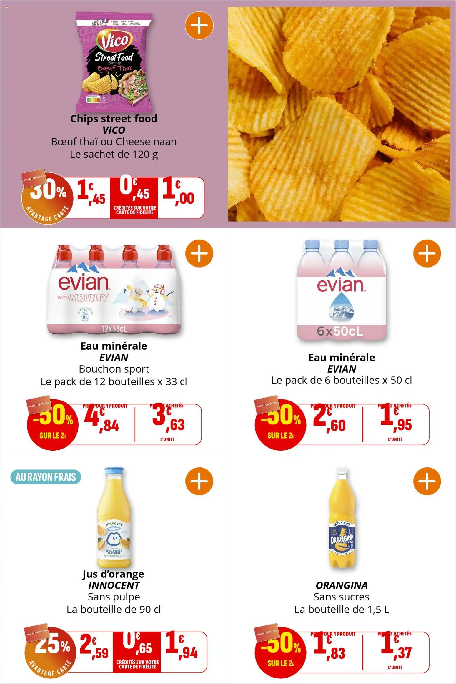{H1} | Page: 25 | Produits: Orangina, Eau minérale, Jus d'orange, Chips
