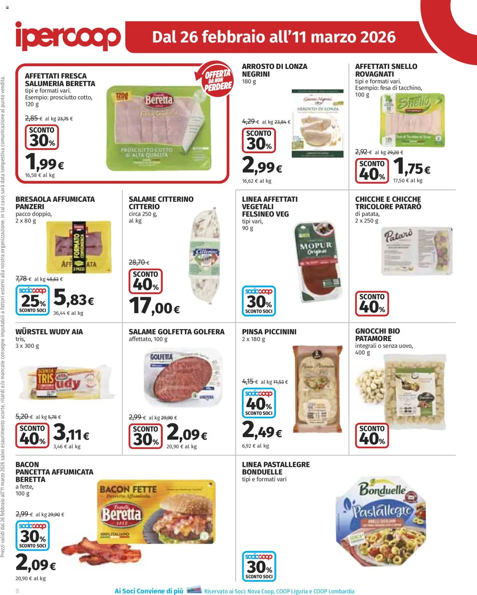 Volantino Ipercoop del 26.02.2026 | Pagina: 8 | Prodotti: Bresaola, Wurstel, Data, Gnocchi