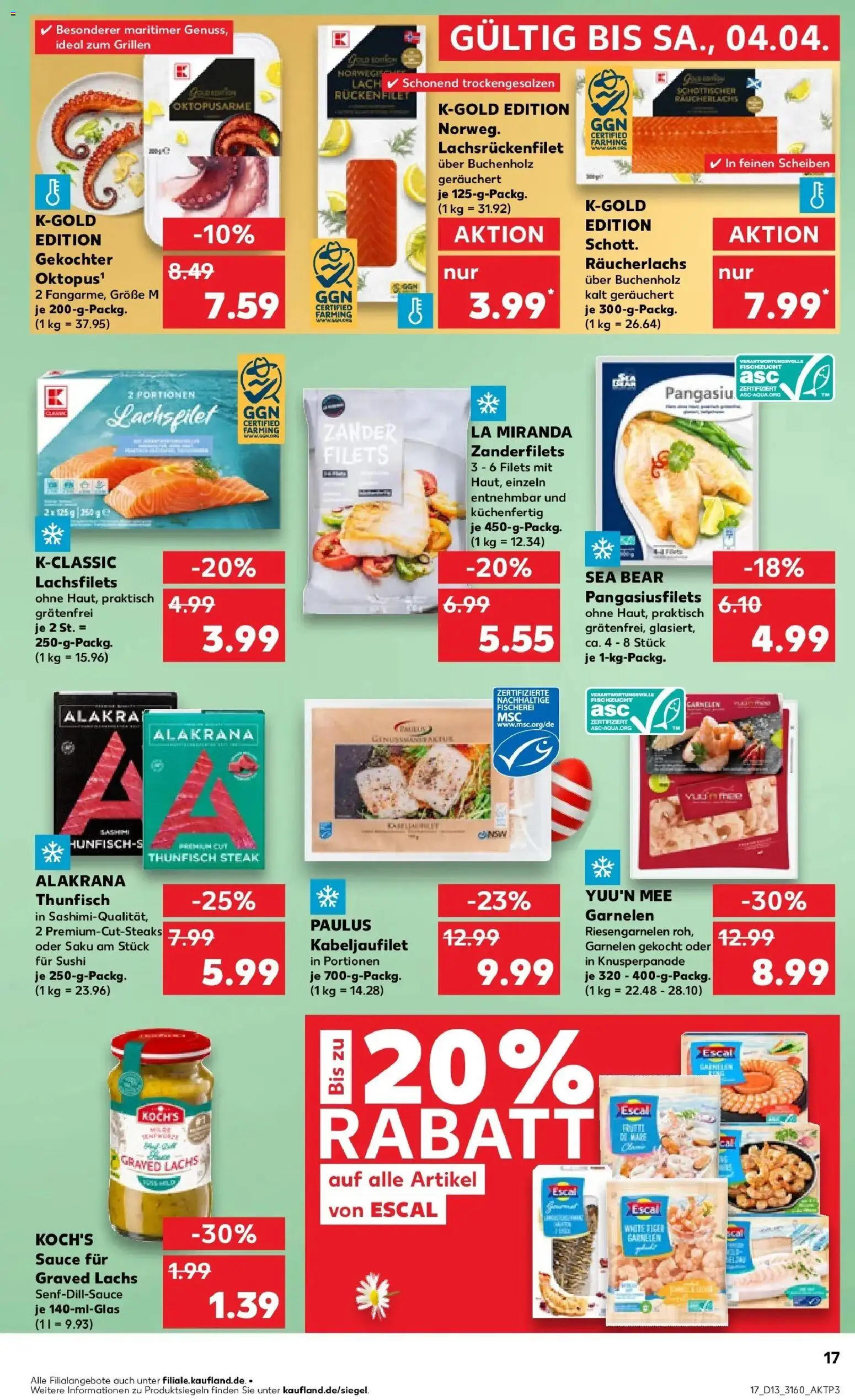 Kaufland Prospekt Löbau	 – gültig ab 26.03.2026 | Seite: 17 | Produkte: Thunfisch, Garnelen, Räucherlachs, Steak