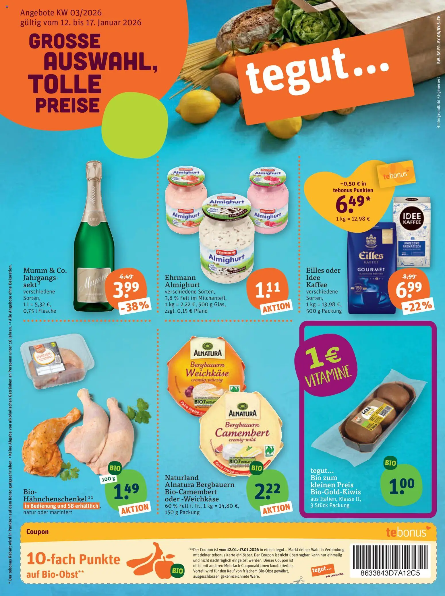 Tegut Prospekt – gültig ab 16.01.2026 | Seite: 3 | Produkte: Idee kaffee, Hahnchenschenkel, Kaffee, Eilles kaffee