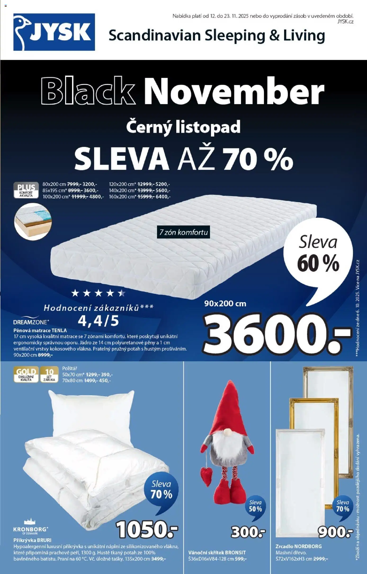 JYSK Black Friday od 12.11.2025 | Strana: 1 | Produkty: Matrace, Polštář, Přikrývka, Zrcadlo