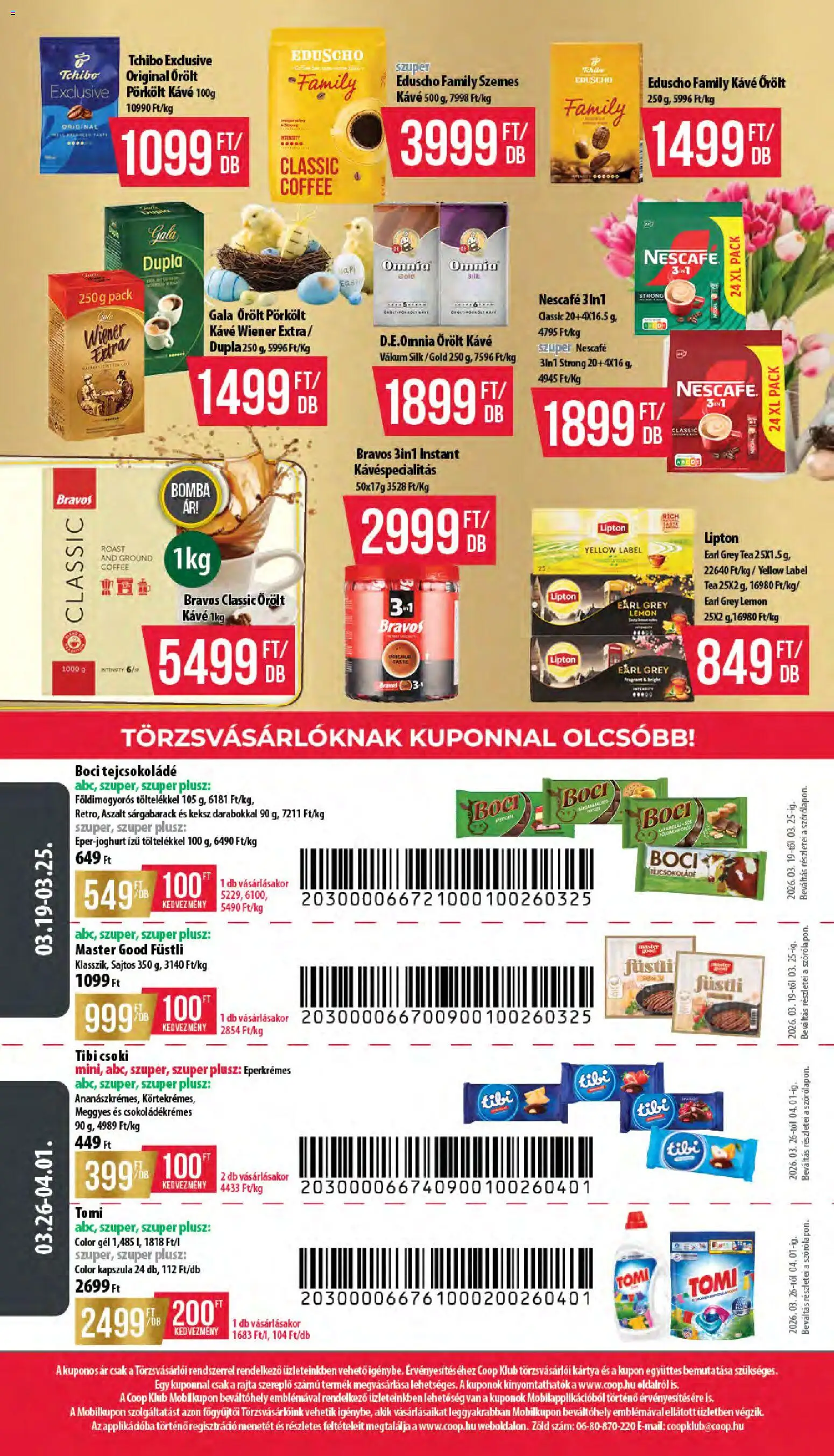 COOP akciós ujság - amely érvényes a következő dátumtól: 19.03.2026 | Oldal: 12 | Termékek: Nescafé, Tejcsokoládé, Tea, Őrölt kávé