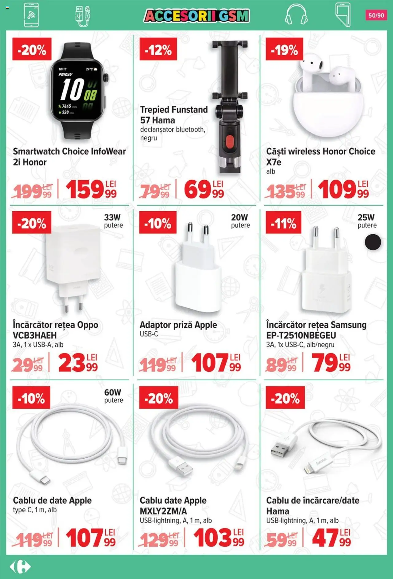 Carrefour catalog - Începe școala – valabil de la 13.08.2025 | Pagină: 51 | Produse: Încărcător, Căști, Cablu, Smartwatch
