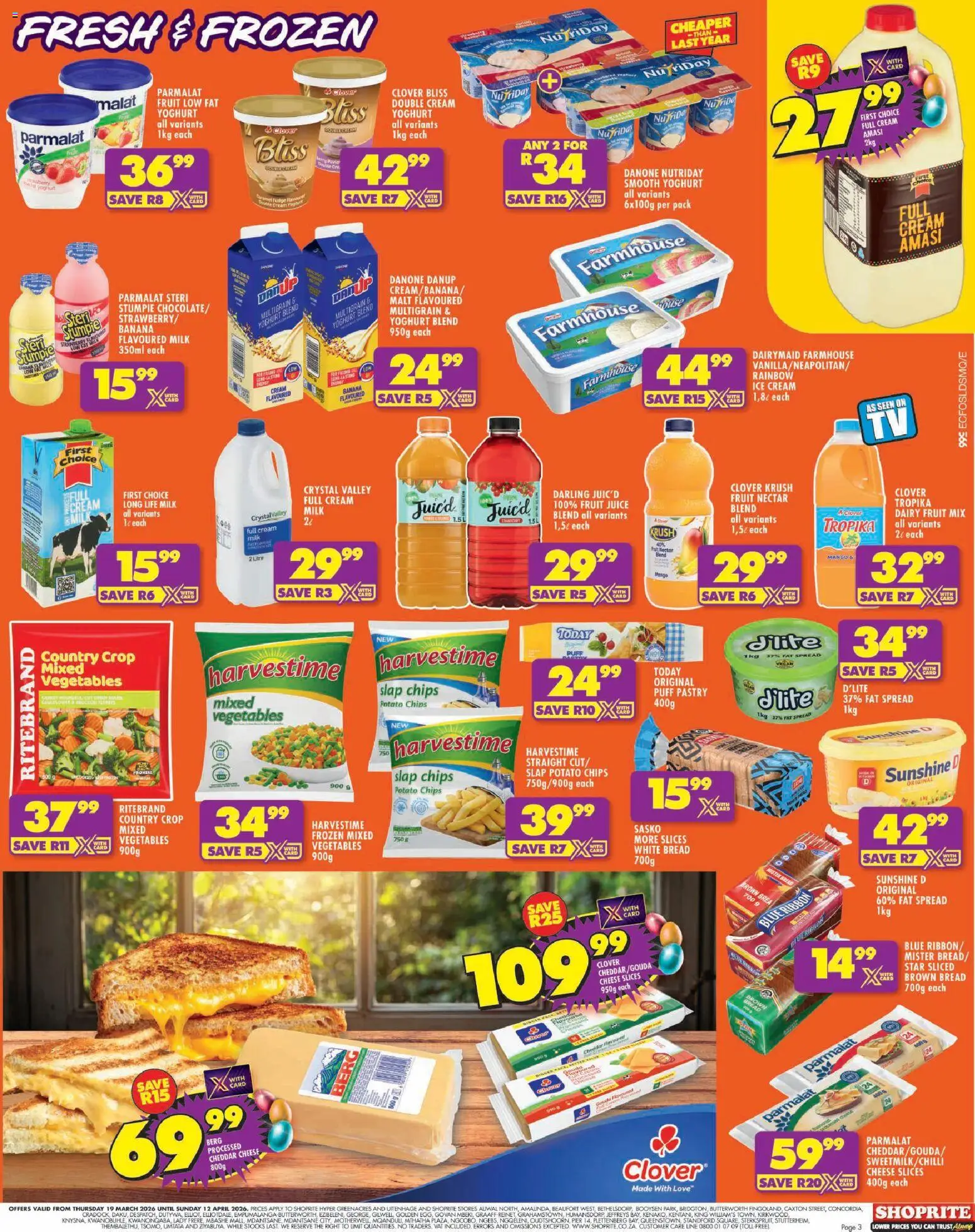 New Shoprite catalogue – valid from 19.03.2026 | Page: 3 | Products: Milk, Bread, Ice cream, Mango