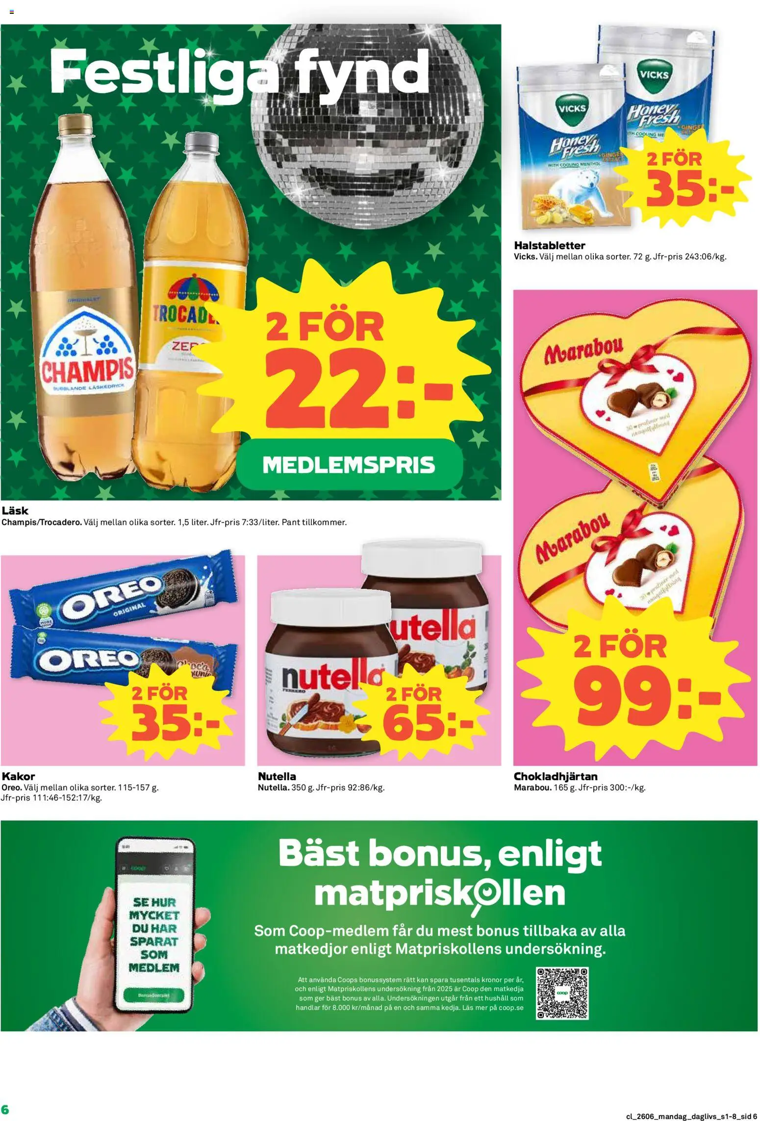 Coop Daglivs reklamblad aktuell från 02.02.2026 | Sida: 6 | Produkter: Halstabletter, Oreo
