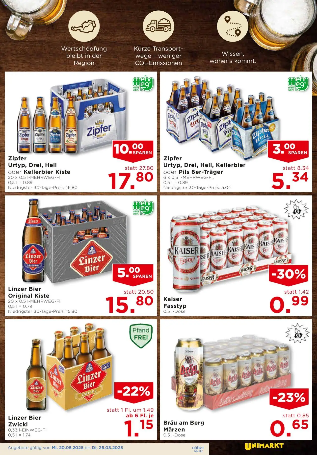 Unimarkt  Zentralraum gültig ab 20.08.2025 | Seite: 9 | Produkte: Bier