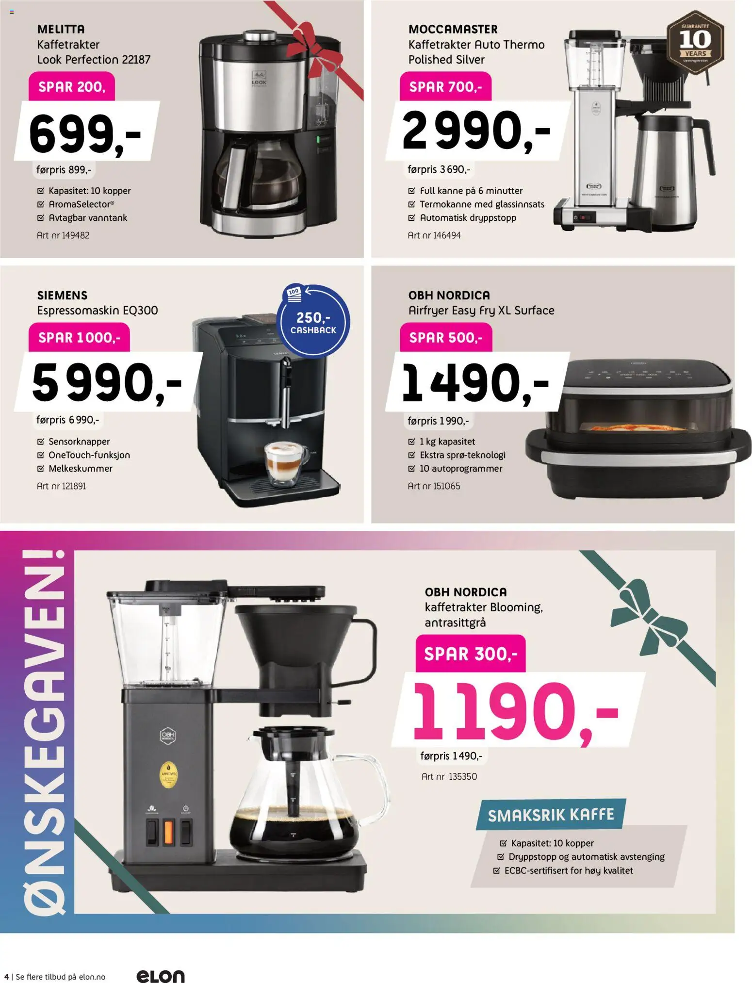 {H1} | Side: 4 | Produkter: Kaffetrakter, Kaffe, Melkeskummer, Airfryer
