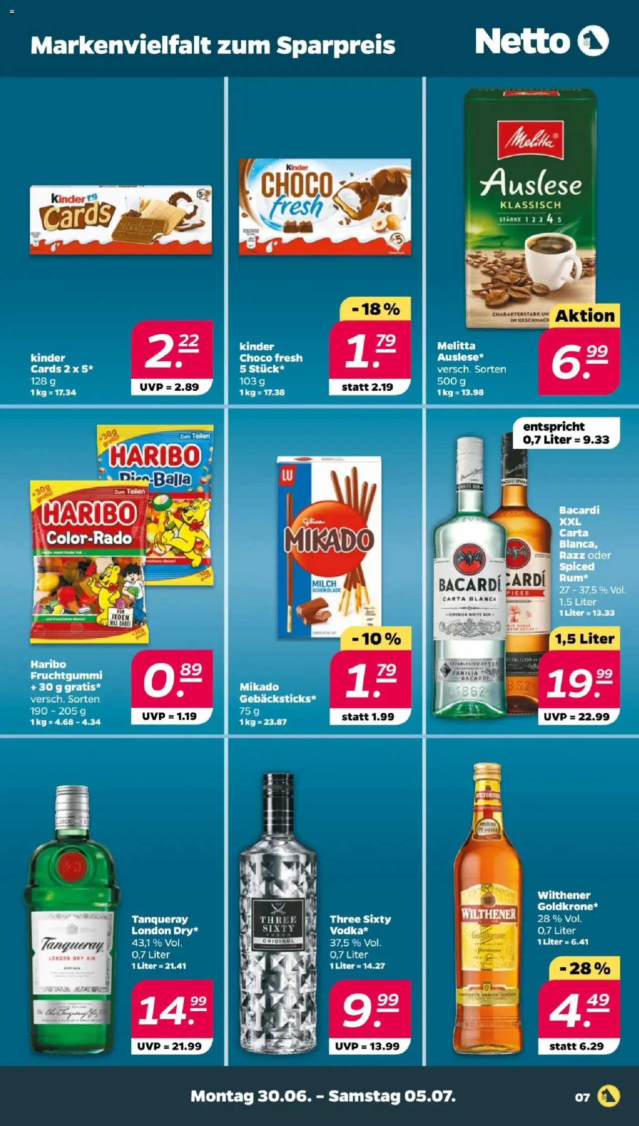 Netto Prospekt 	 - gültig ab dem 30.06.2025 | Seite: 7 | Produkte: Bacardi, Melitta, Haribo, Wilthener