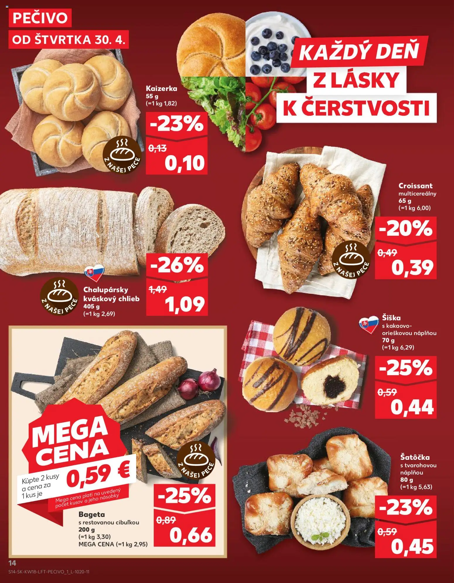 Nové Kaufland akcie – leták je platný od 30.04.2026 | Strana: 14 | Produkty: Chlieb, Croissant, Pec