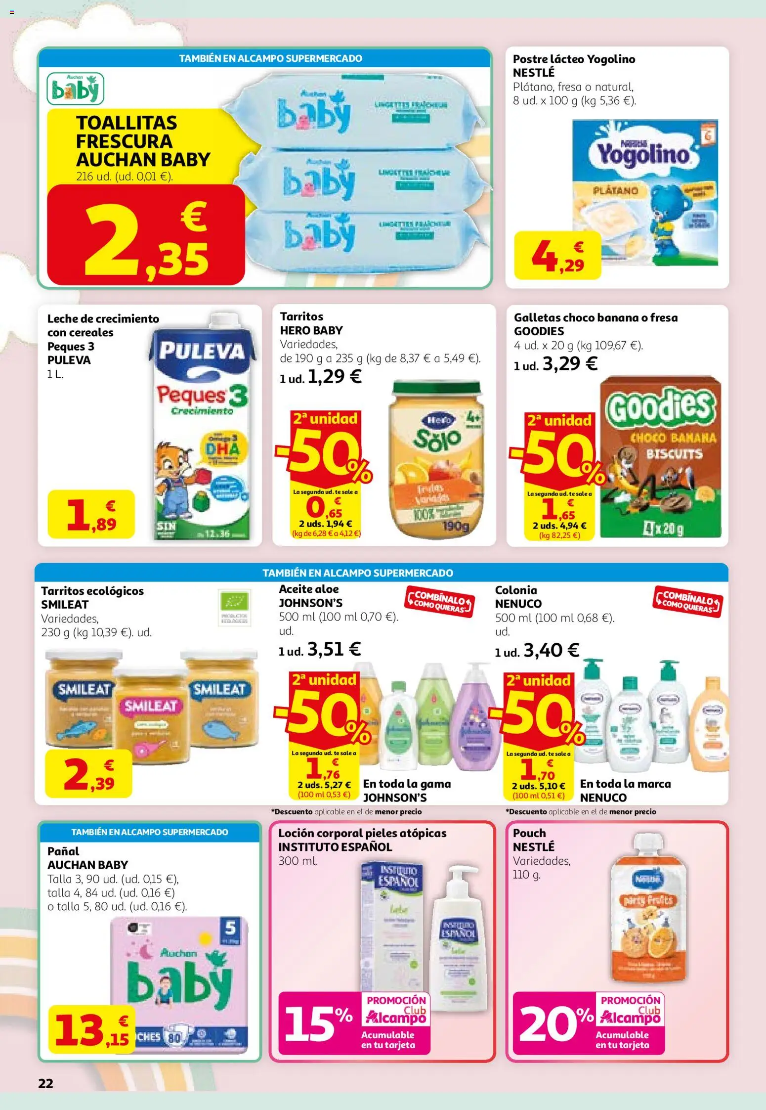 Alcampo HGU Nacional │ válido desde el 12.03.2026 | Página: 22 | Productos: Leche, Loción corporal, Aceite, Cereales