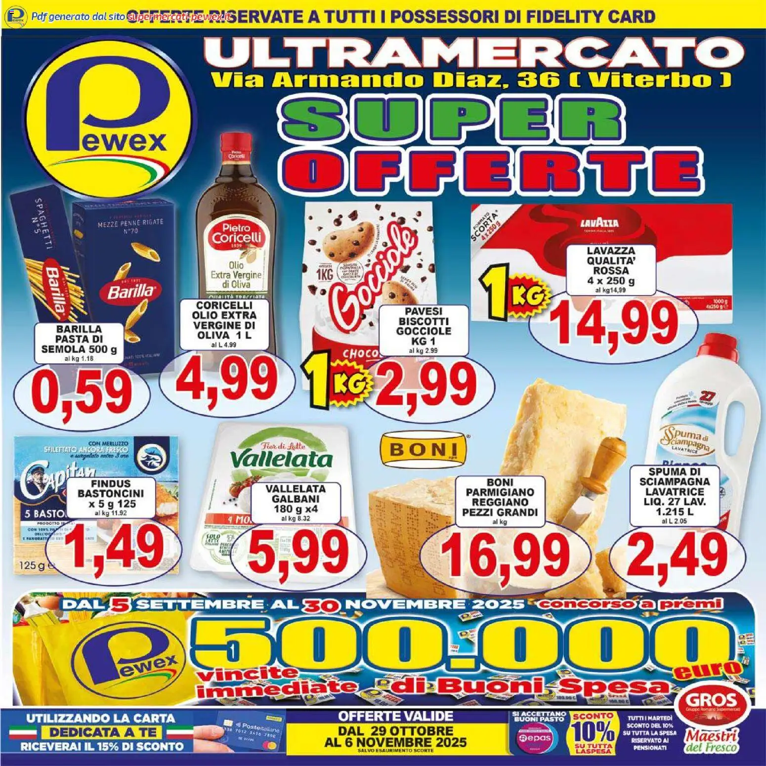 Volantino Pewex del 29.10.2025 | Pagina: 1 | Prodotti: Biscotti, Lavatrice, TV, Parmigiano