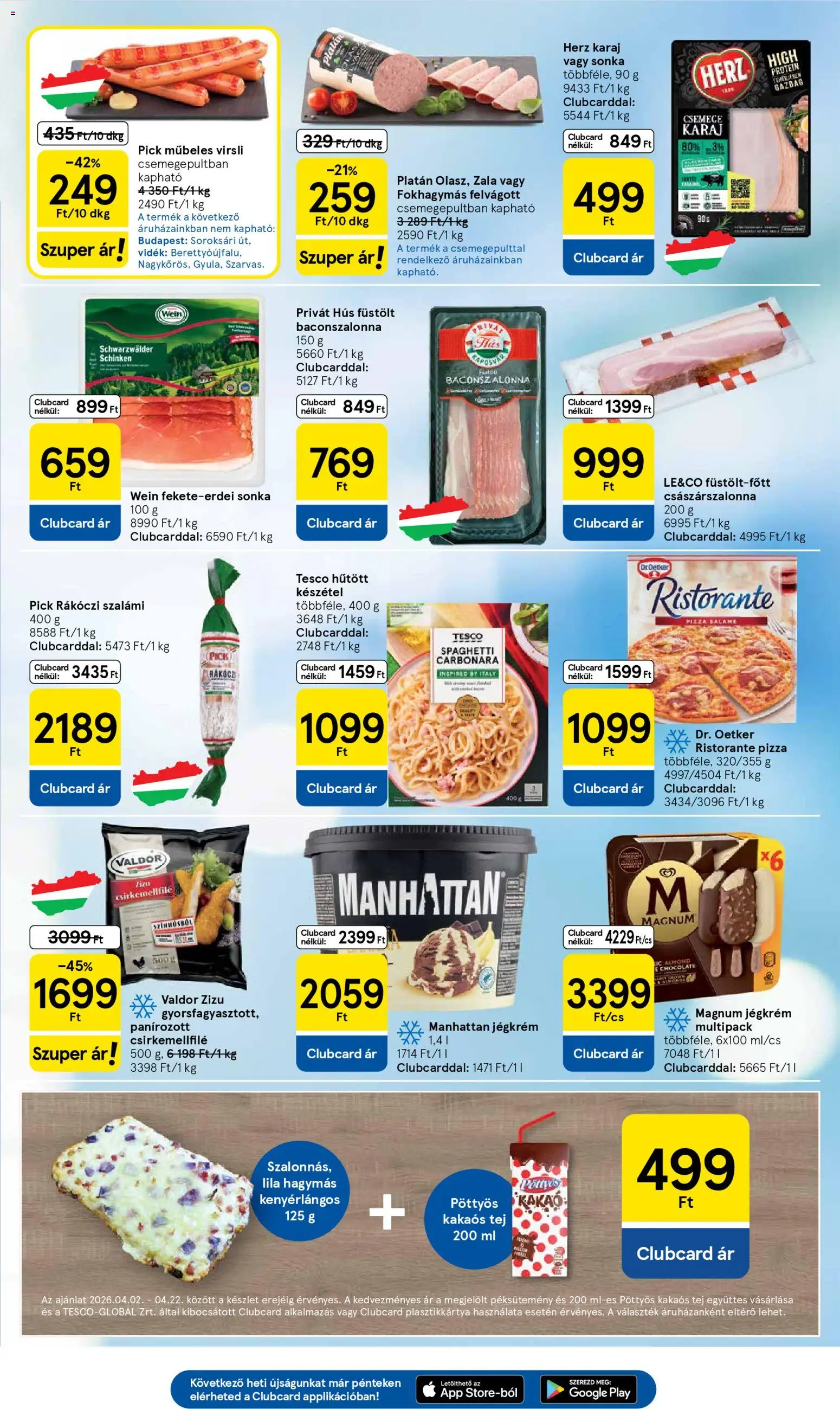 Tesco akciós ujság - amely érvényes a következő dátumtól: 16.04.2026 | Oldal: 3 | Termékek: Sonka, Császárszalonna, Tej, Kakaós tej