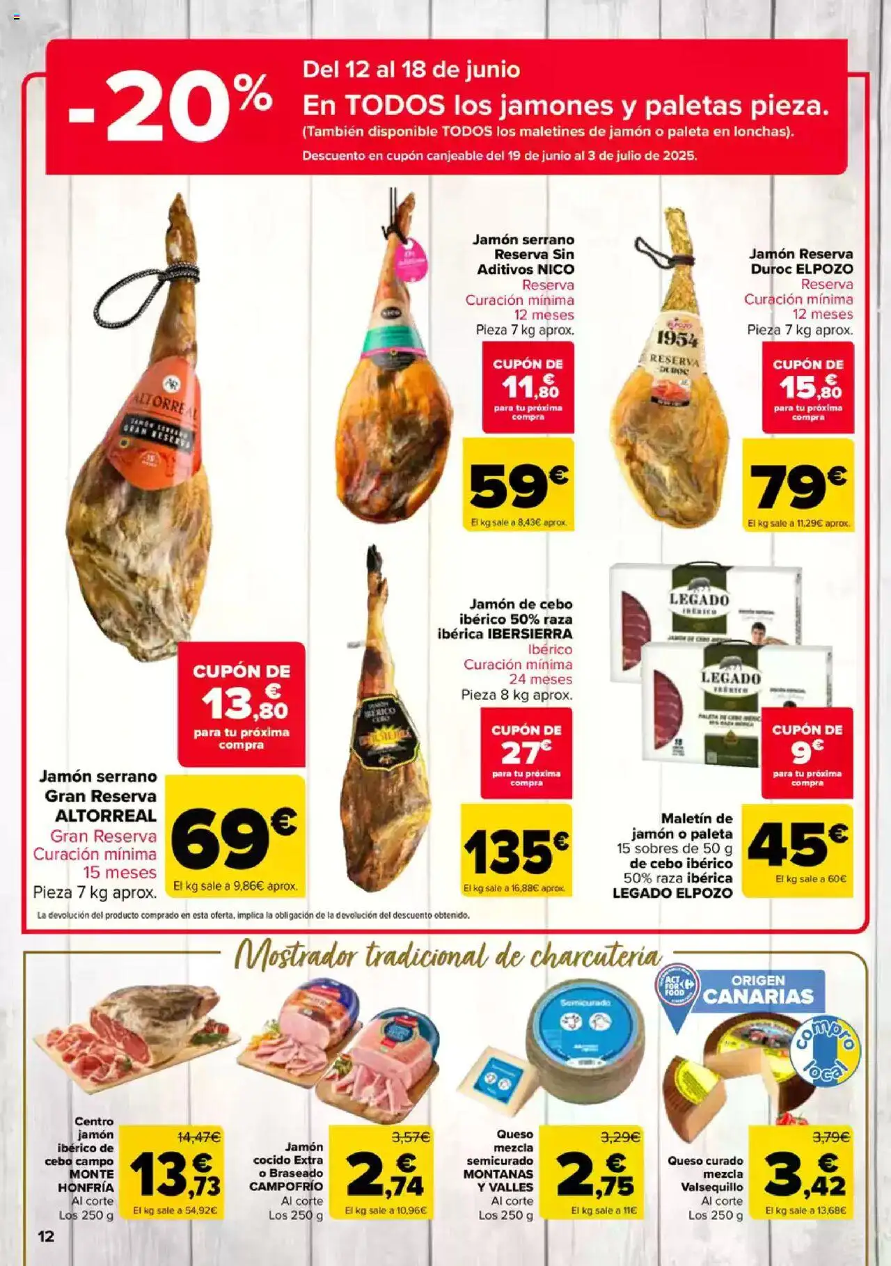 Carrefour folleto │ válido desde el 09.06.2025 | Página: 12 | Productos: Jamón serrano, Queso, Jamón ibérico, Jamón cocido