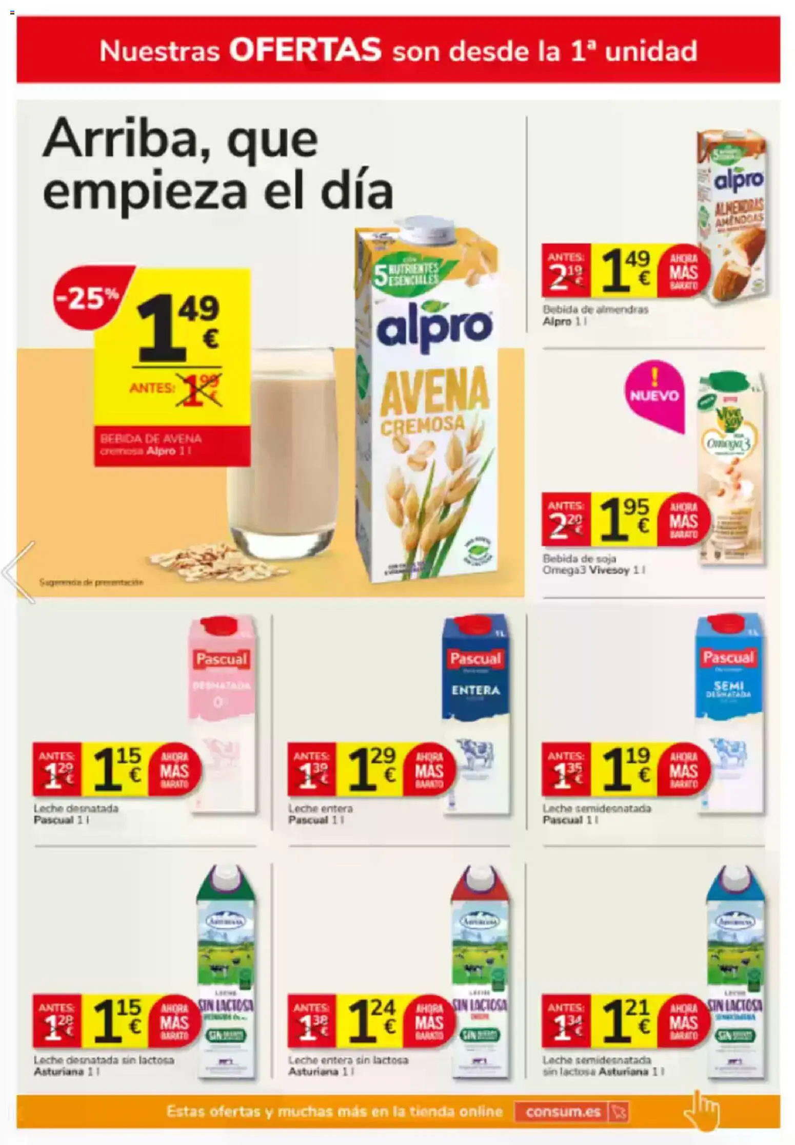 Consum folleto │ válido desde el 05.02.2026 | Página: 4 | Productos: Leche entera, Leche, Bebida de avena, Bebida de soja