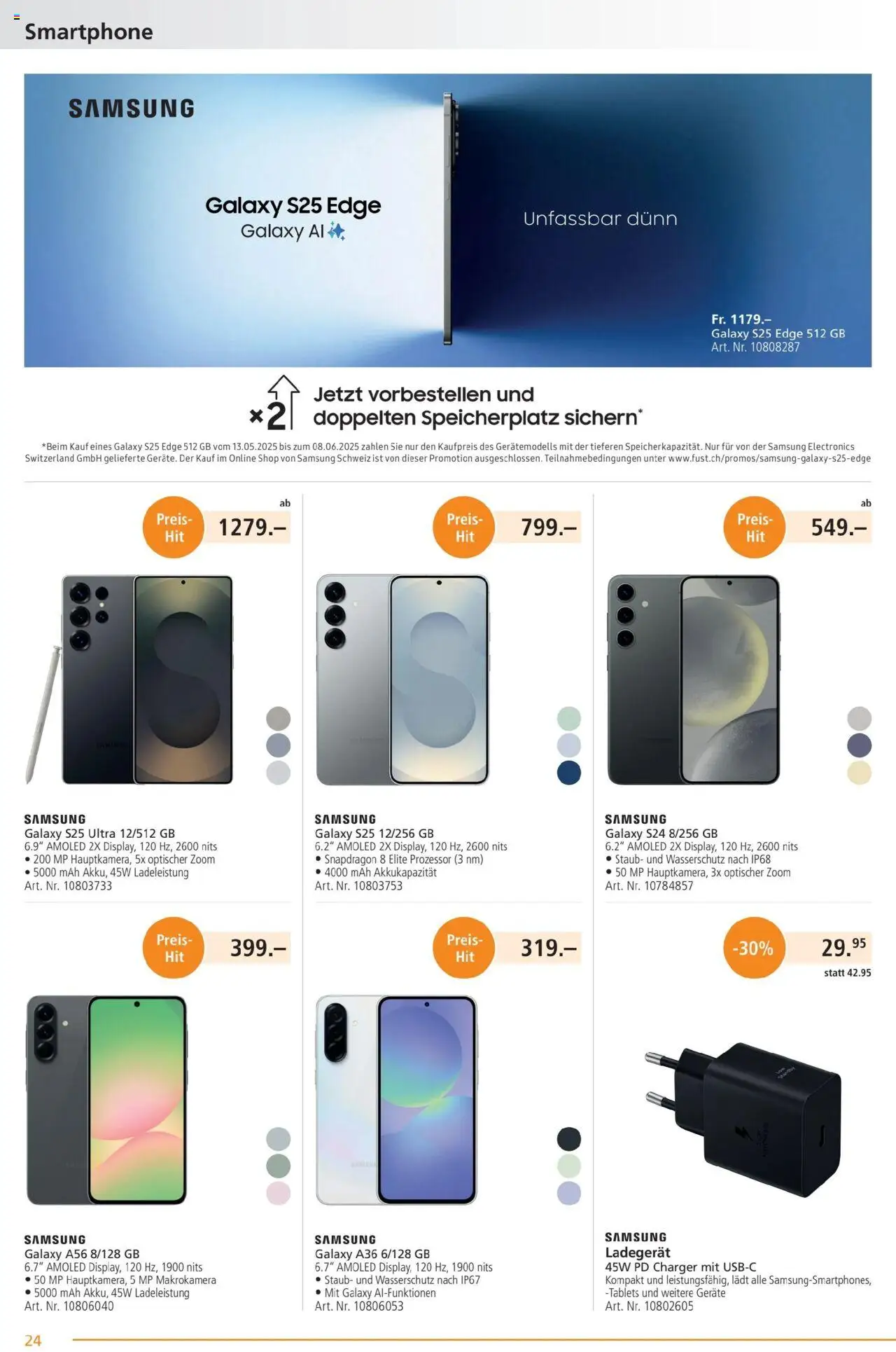 Fust Aktionen ab 26.05.2025 | Seite: 24 | Produkte: Smartphone, Ladegerät, Samsung