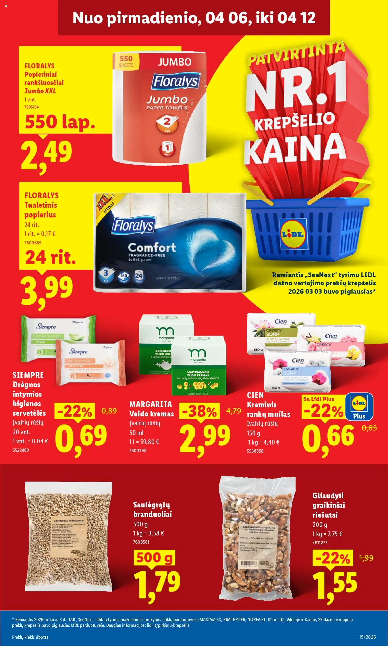 LIDL akcijos nuo 06.04.2026 | Puslapis: 23 | Prekių: Riešutai, Kremas, Krepšelis, Tualetinis popierius