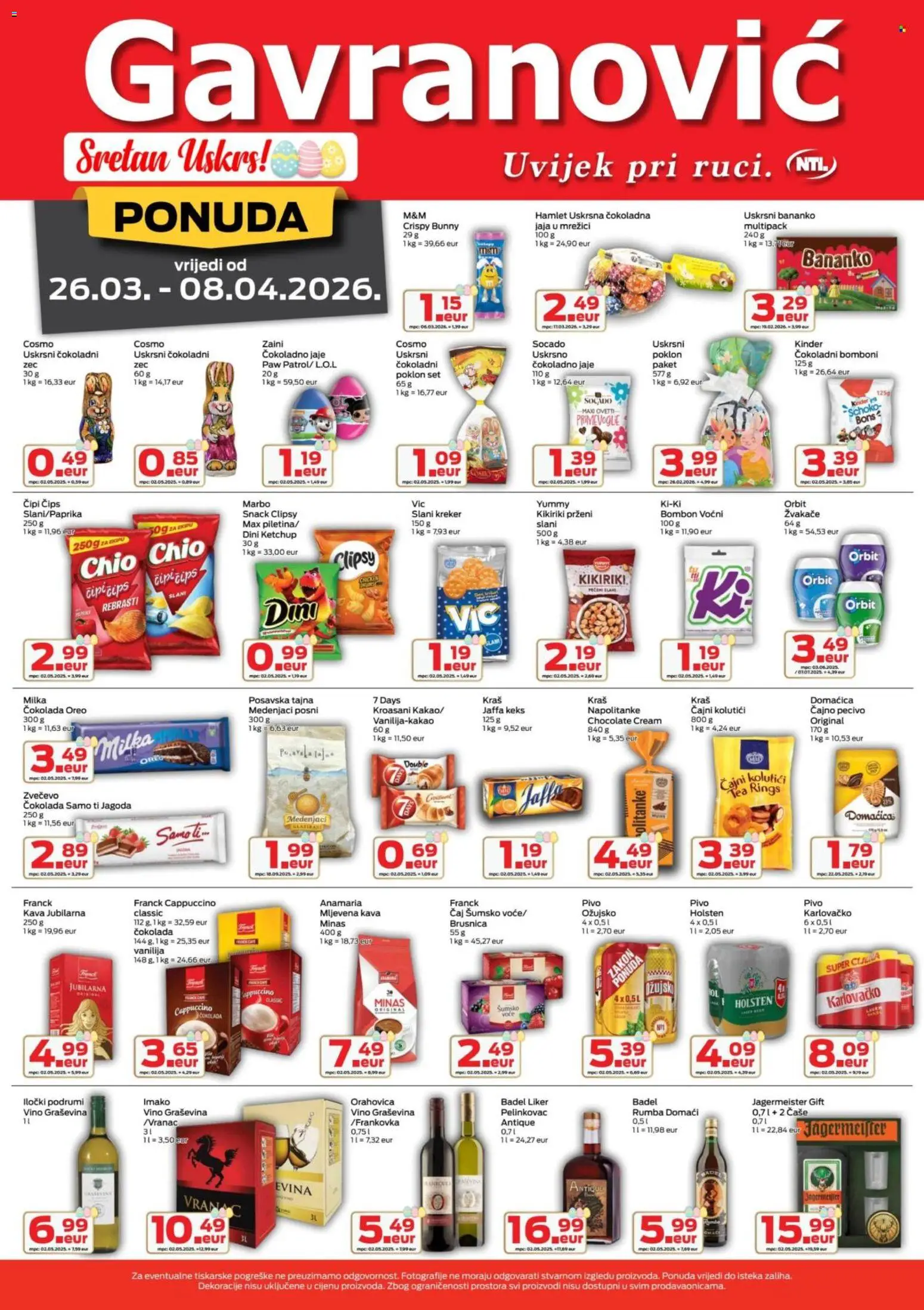 Gavranović katalog | vrijedi od 26.03.2026 | Stranica: 4 | Proizvodi: Čokolada, Vino, Ožujsko, Milka