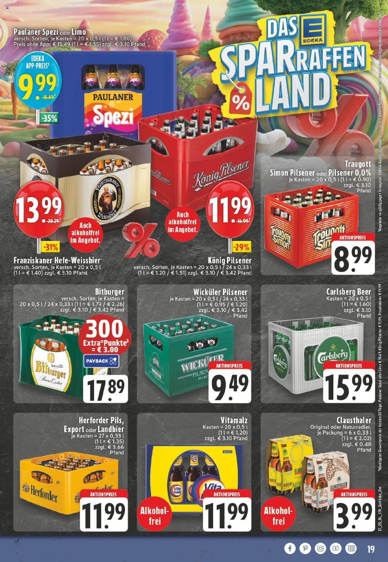 Edeka prospekt Leopoldshöhe-Asemissen	 – gültig ab 07.09.2025 | Seite: 19 | Produkte: Franziskaner, Konig pilsener, Carlsberg, Paulaner spezi