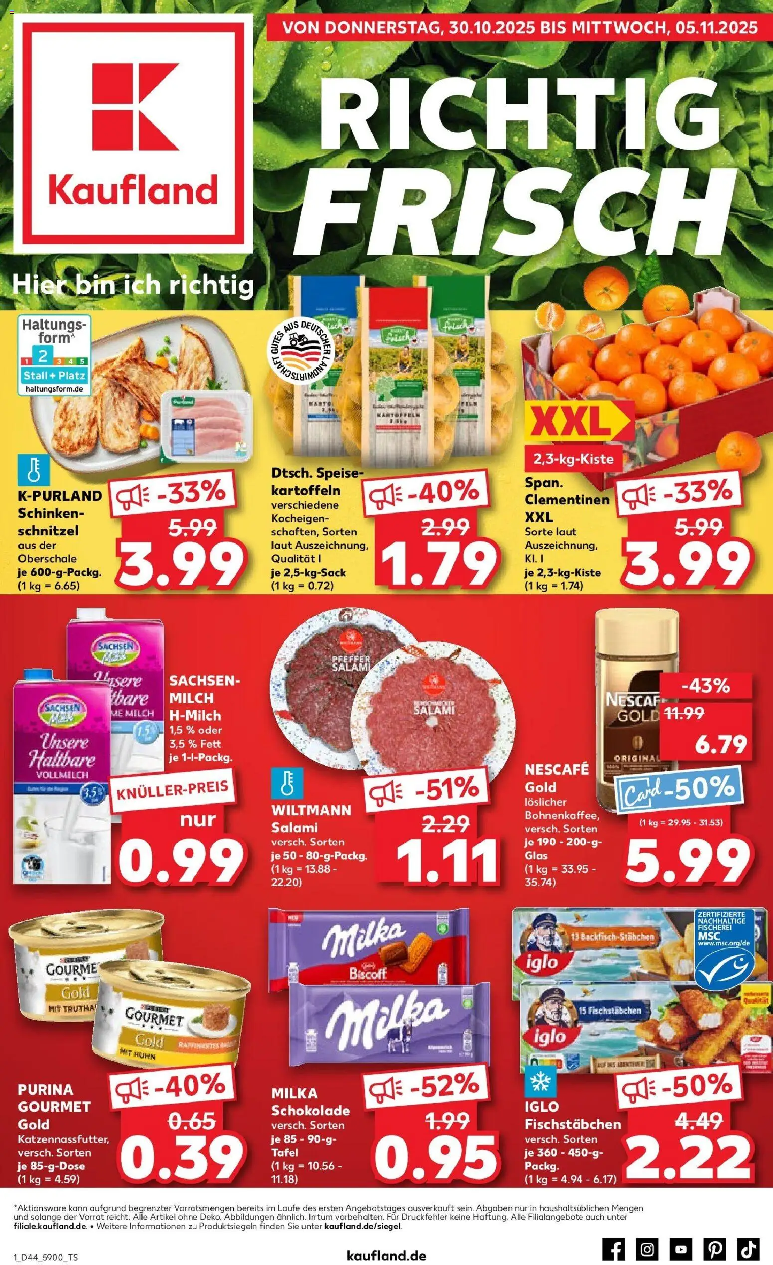 Kaufland prospekt Zeulenroda	 – gültig ab 30.10.2025 | Seite: 1 | Produkte: Nescafe, Milch, Iglo, Purina gourmet gold