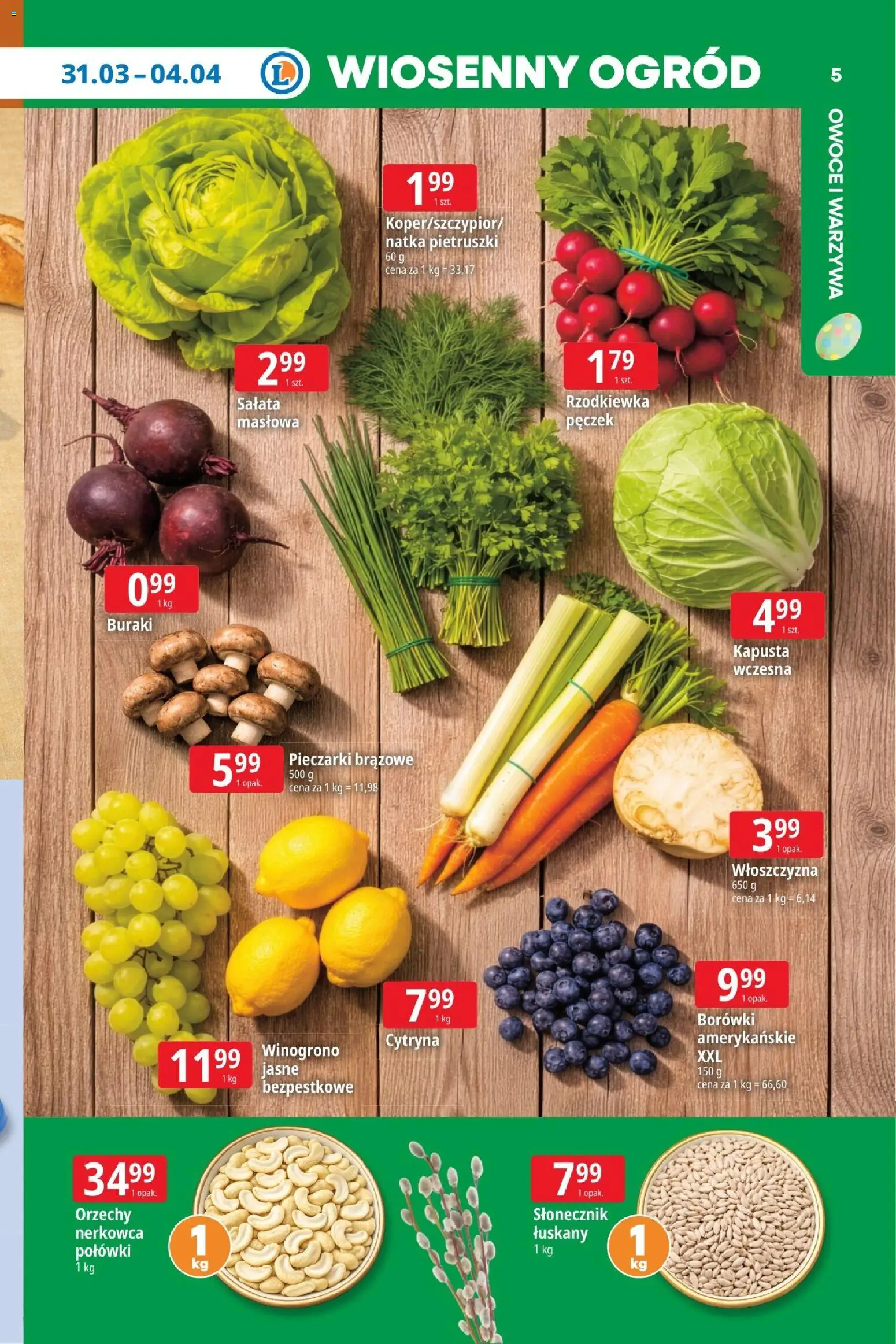 E.Leclerc gazetka - Elbląg od 30.03.2026 | Strona: 5 | Produkty: Winogrono, Pieczarki, Buraki, Owoce