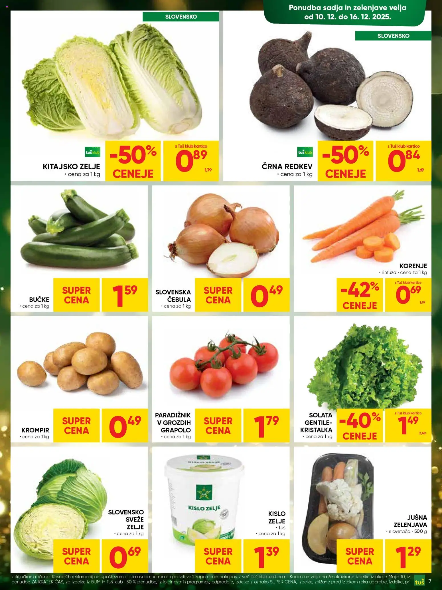 Novi Tuš katalog ponudbe – veljaven od 10.12.2025 | Stran: 7 | Izdelki: Kitajsko zelje, Paradiznik, Krompir, Cebula