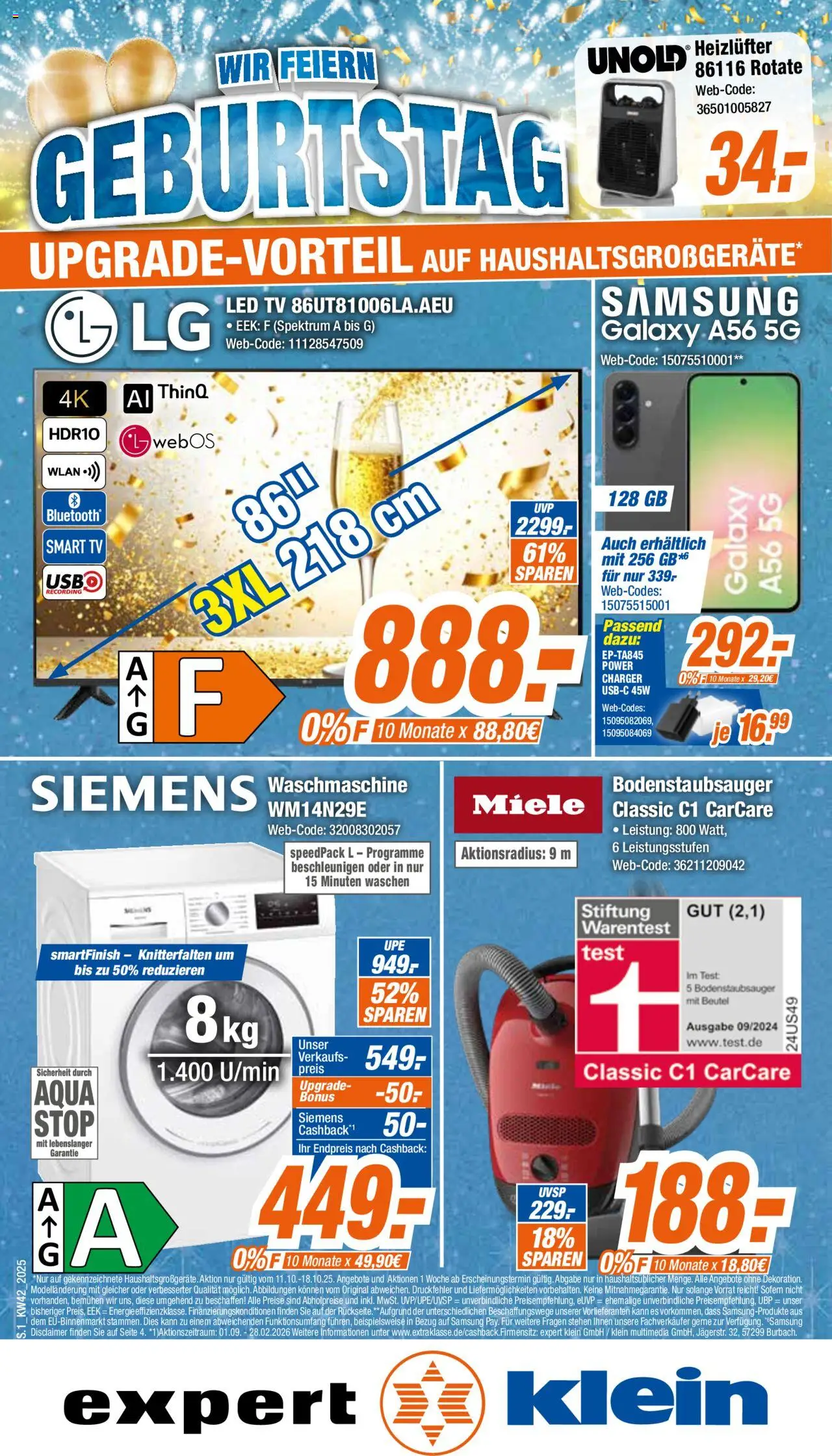 Expert Geburtstag – gültig ab 11.10.2025 | Seite: 1 | Produkte: Miele, Siemens, Smart TV, TV