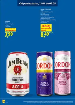 Pogląd oferty "Gordon's Gin & tonic, 250 ml London Dry lub Premium Pink + kaucja 0,50 zł" - ważna od 13.04.2026 | Strona: 22 | Produkty: Bourbon, Jim Beam, Gin