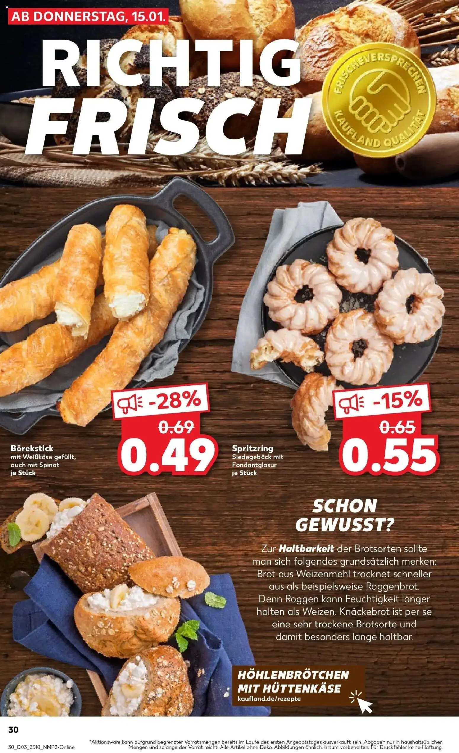 Kaufland prospekt Borna	 – gültig ab 15.01.2026 | Seite: 30 | Produkte: Weizenmehl, Brot, Hüttenkäse