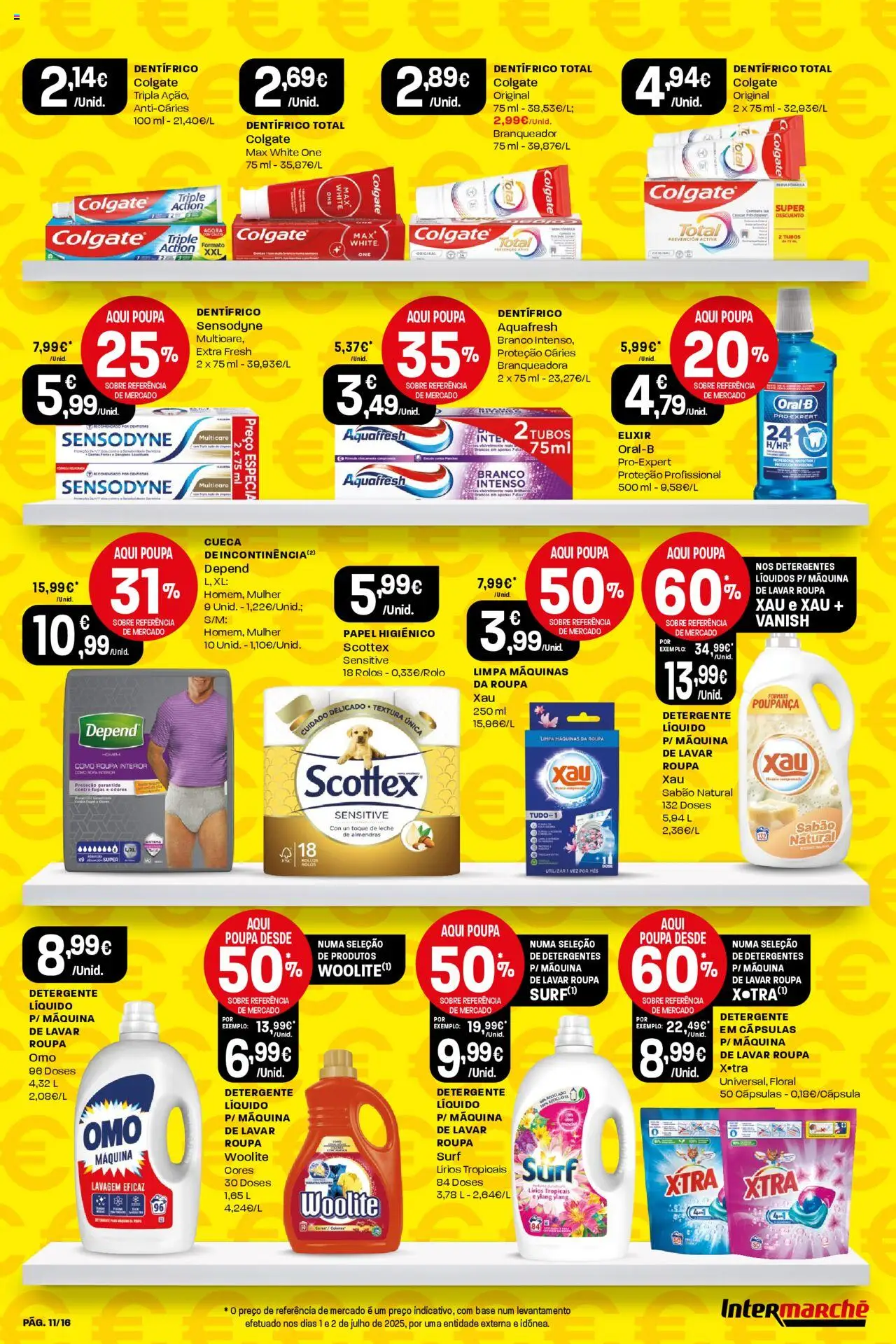 Intermarché folheto │ válido de 31.07.2025 | Página: 11 | Produtos: Roupa interior, Máquina de lavar, Papel higiénico, Base