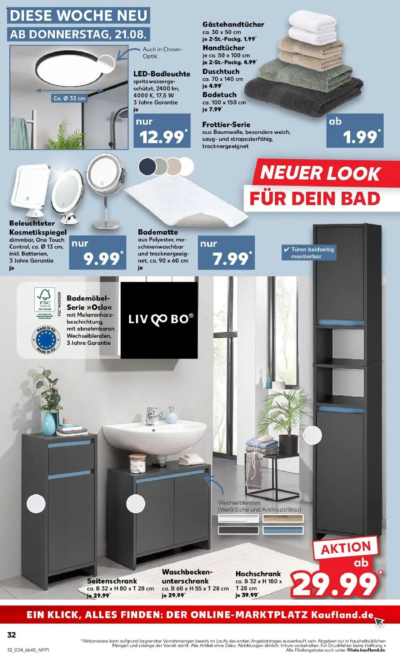 Kaufland prospekt Vöhringen	 - gültig ab dem 21.08.2025 | Seite: 32 | Produkte: Kosmetikspiegel, Waschbecken, Bad, Unterschrank