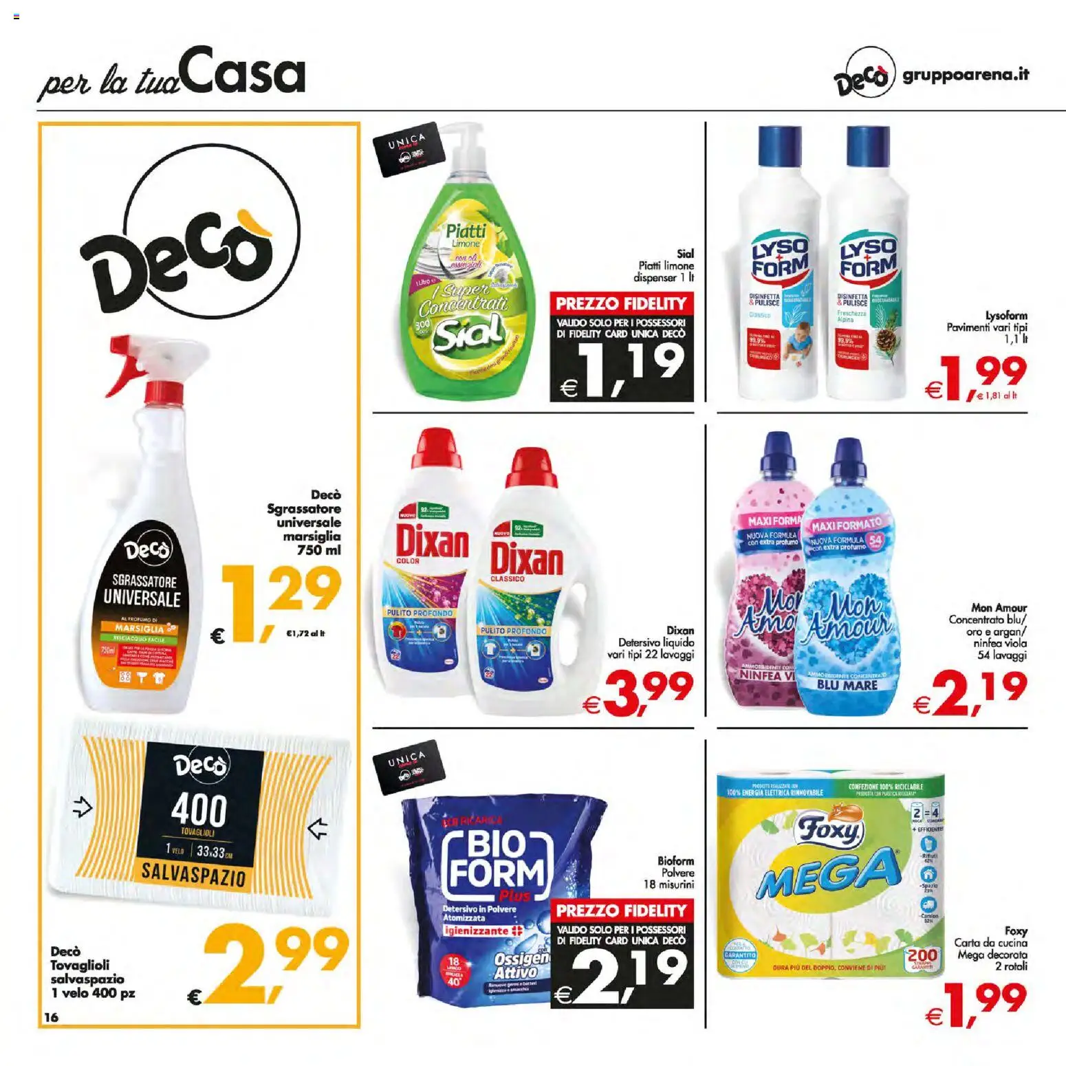 Volantino Decò del 05.01.2026 | Pagina: 16 | Prodotti: Detersivo in polvere, Sgrassatore, Limone, Profumo