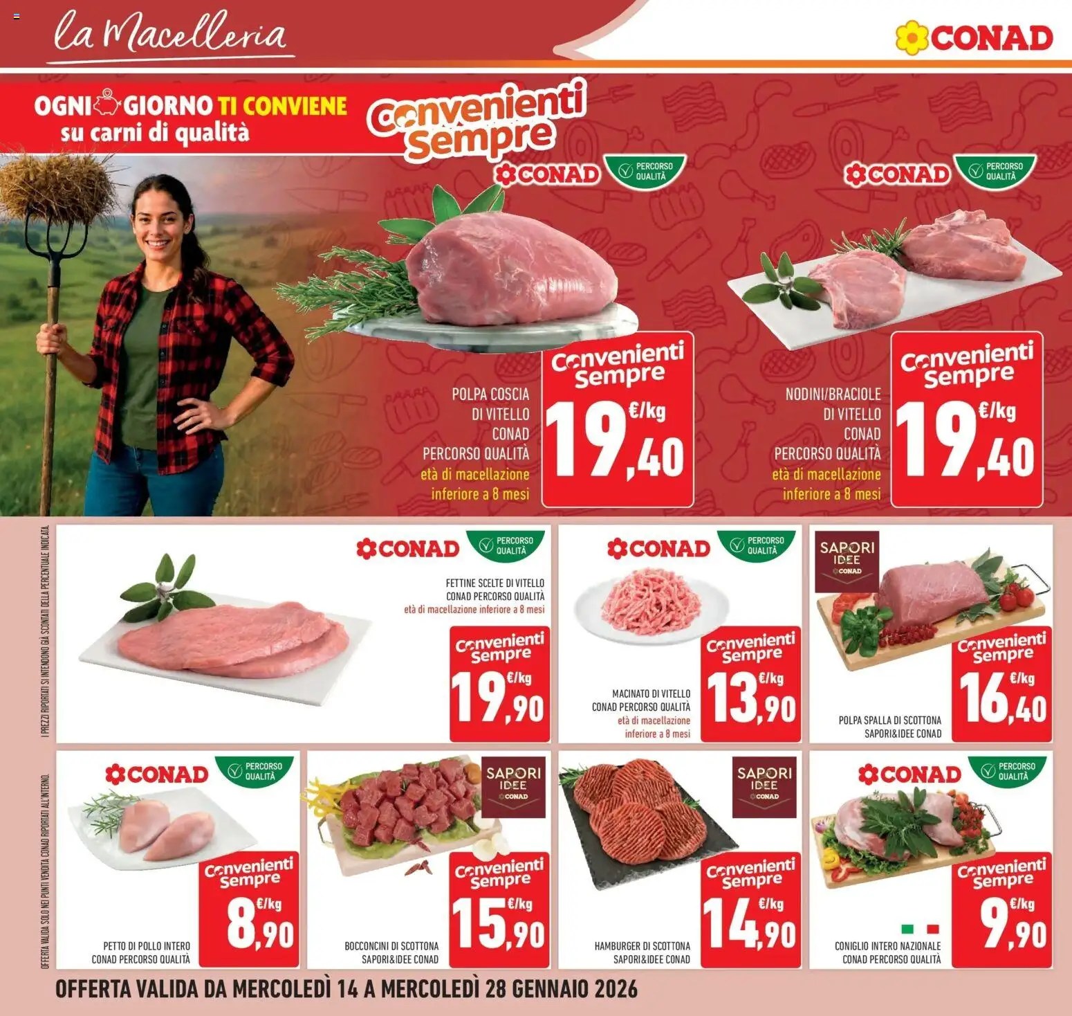 Volantino Conad del 14.01.2026 | Pagina: 22 | Prodotti: Petto di Pollo, Pollo, Vitello, Hamburger