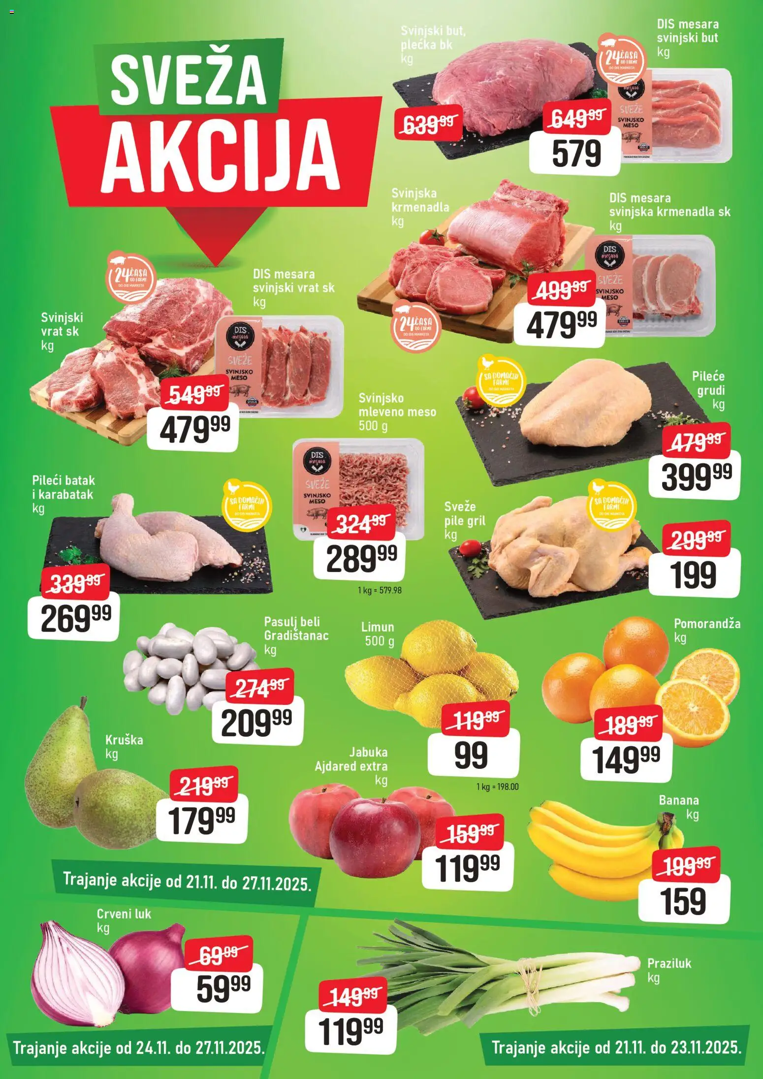 DIS katalog - važi od 21.11.2025 | Strana: 3 | Proizvode: Banana, Pasulj, Svinjsko meso, Svinjski but