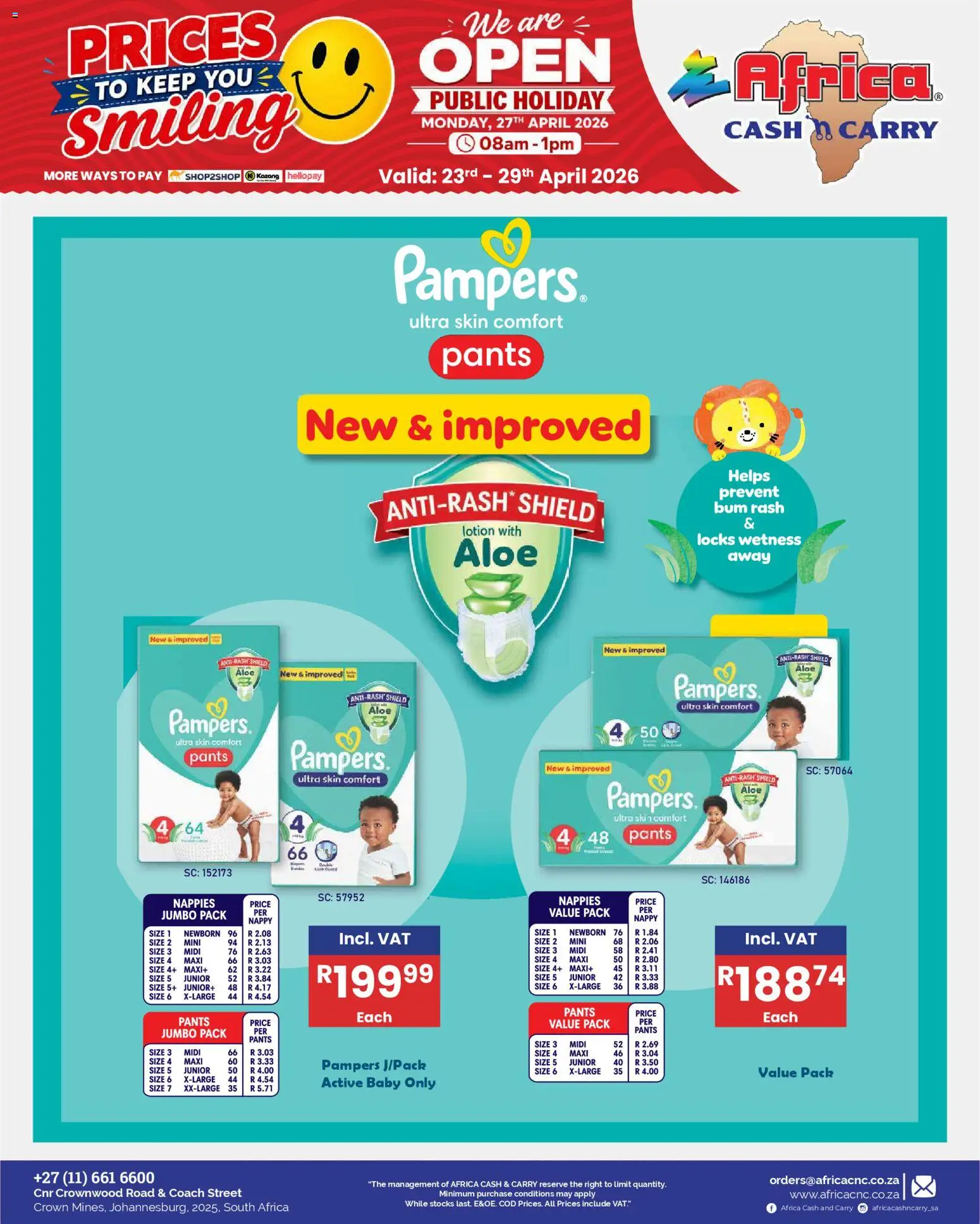 New Africa Cash & Carry catalogue – valid from 23.04.2026 | Page: 44 | Products: Pants, Nappies, Lotion