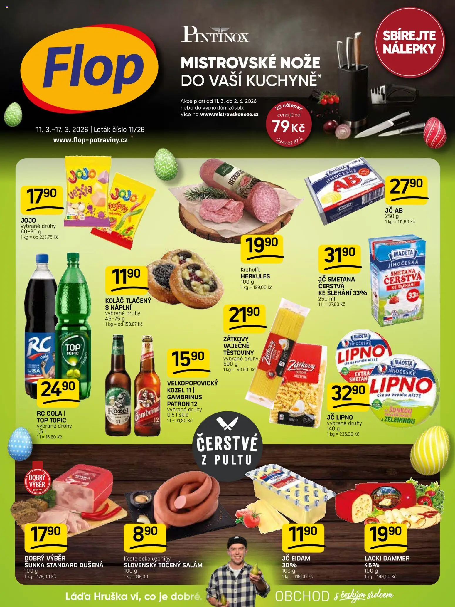 Flop leták od 11.03.2026 | Strana: 1 | Produkty: Salám, Šunka, Těstoviny, Eidam