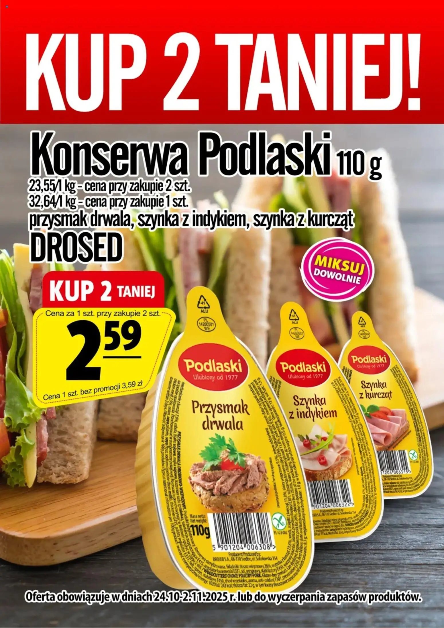 Prim Market Promocja - Konserwa Podlaski od 24.10.2025 | Strona: 1 | Produkty: Mięso, Szynka
