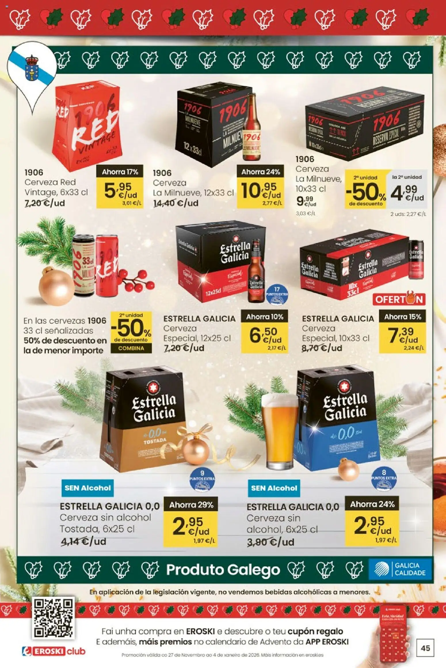 Eroski - Nadal │ válido desde el 18.12.2025 | Página: 45 | Productos: Cerveza sin alcohol, Cerveza