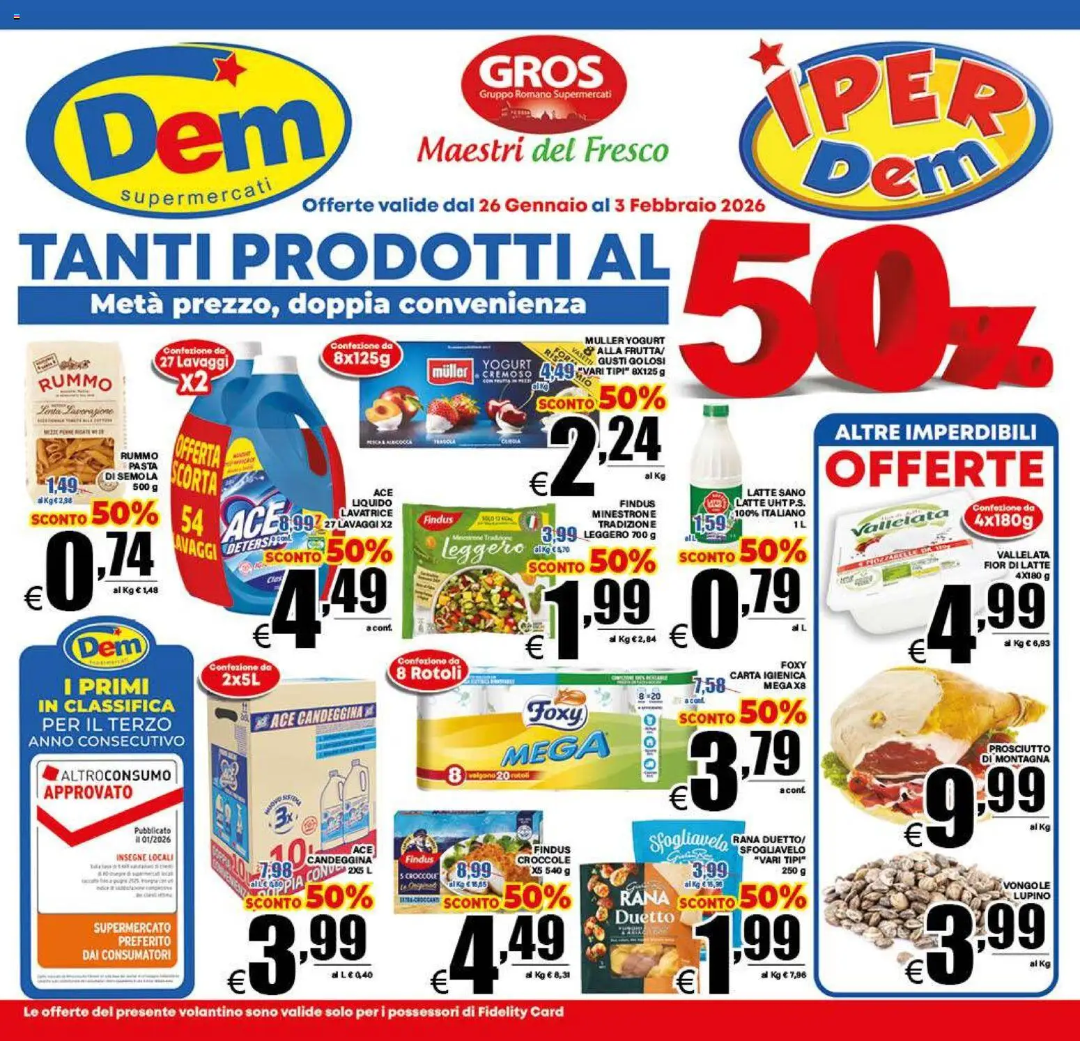 Volantino DEM del 26.01.2026 | Pagina: 1 | Prodotti: Yogurt, Candeggina, Latte, Lavatrice