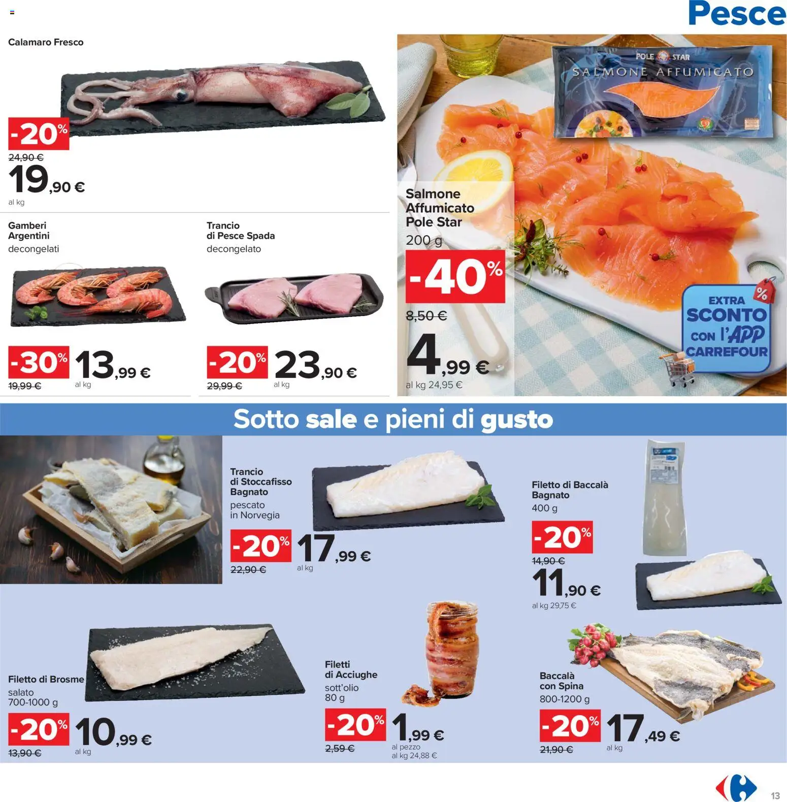 Volantino Carrefour del 07.11.2025 | Pagina: 13 | Prodotti: Salmone, Pesce, Gamberi, Pesce spada
