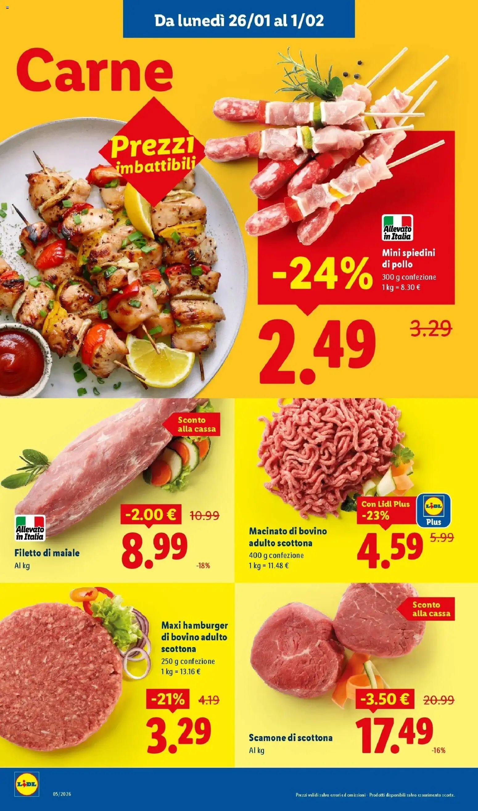 Volantino Lidl del 22.01.2026 | Pagina: 8 | Prodotti: Bovino, Hamburger, Spiedini, Macinato