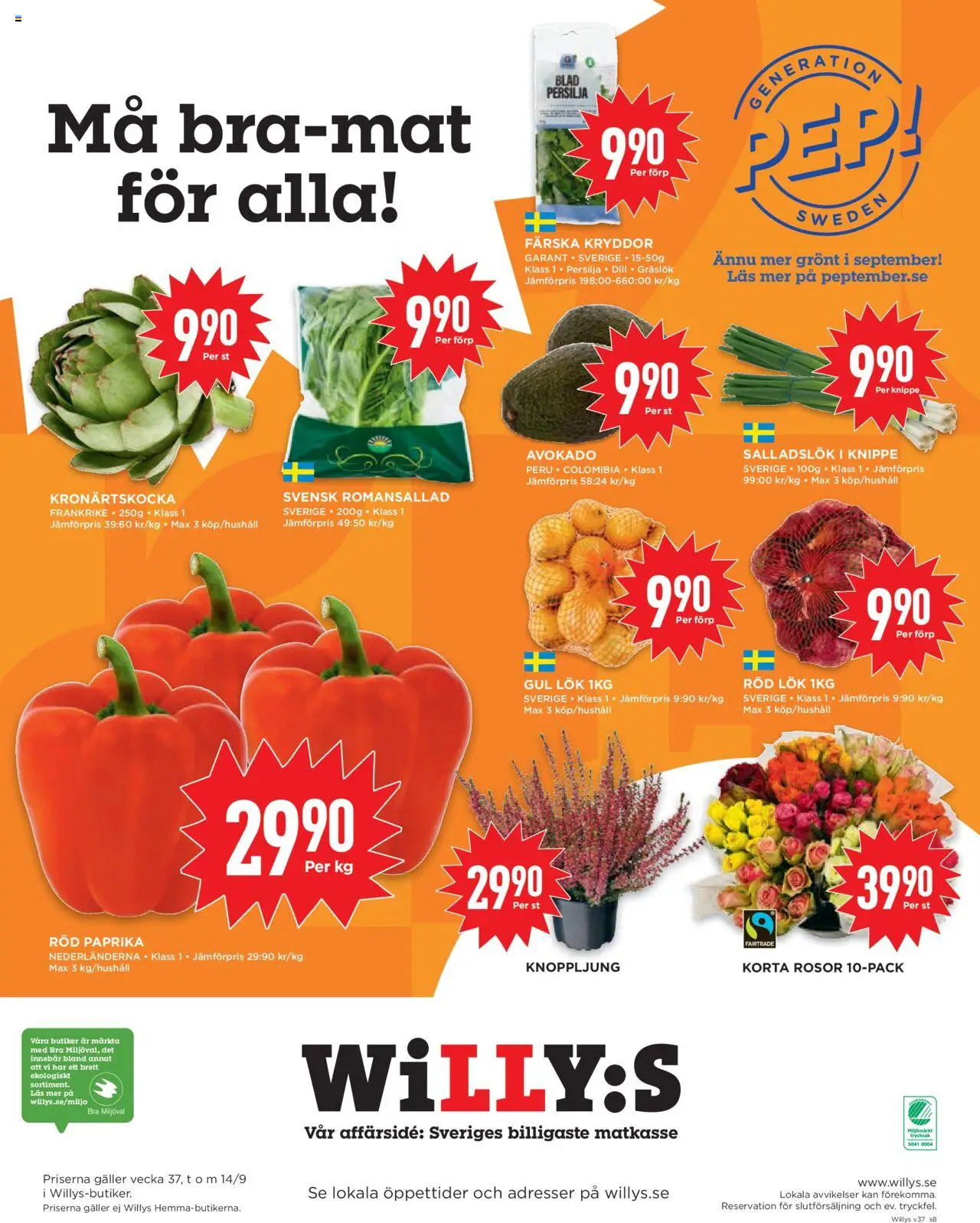 Willys reklamblad aktuell från 08.09.2025 | Sida: 8 | Produkter: Galler, Gul lök, Salladslök, Röd paprika