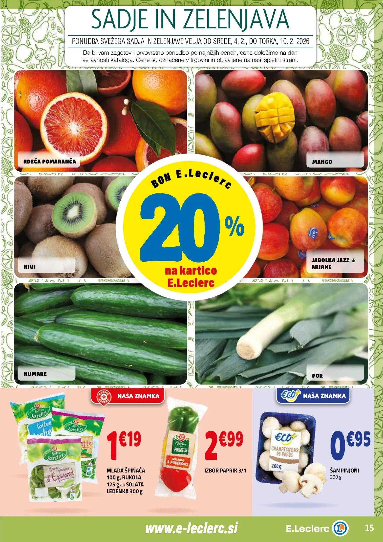 Novi E.leclerc katalog ponudbe – veljaven od 04.02.2026 | Stran: 15 | Izdelki: Jabolka, Zelenjava, Sadje, Mango