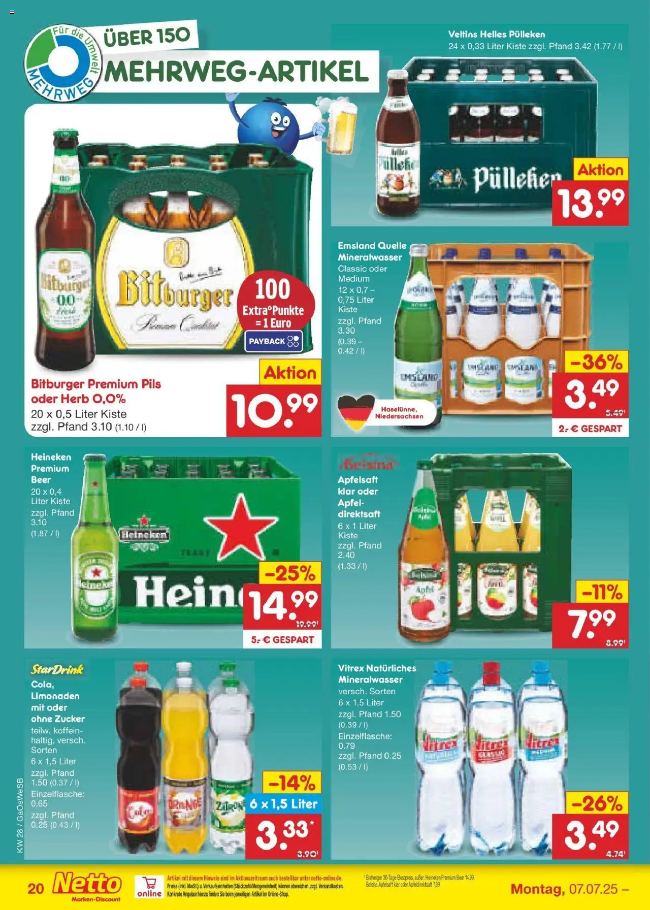 Netto Marken-Discount prospekt Bremen-Lesum	 - gültig ab dem 07.07.2025 | Seite: 30 | Produkte: Bitburger, Äpfel, Mineralwasser, Apple