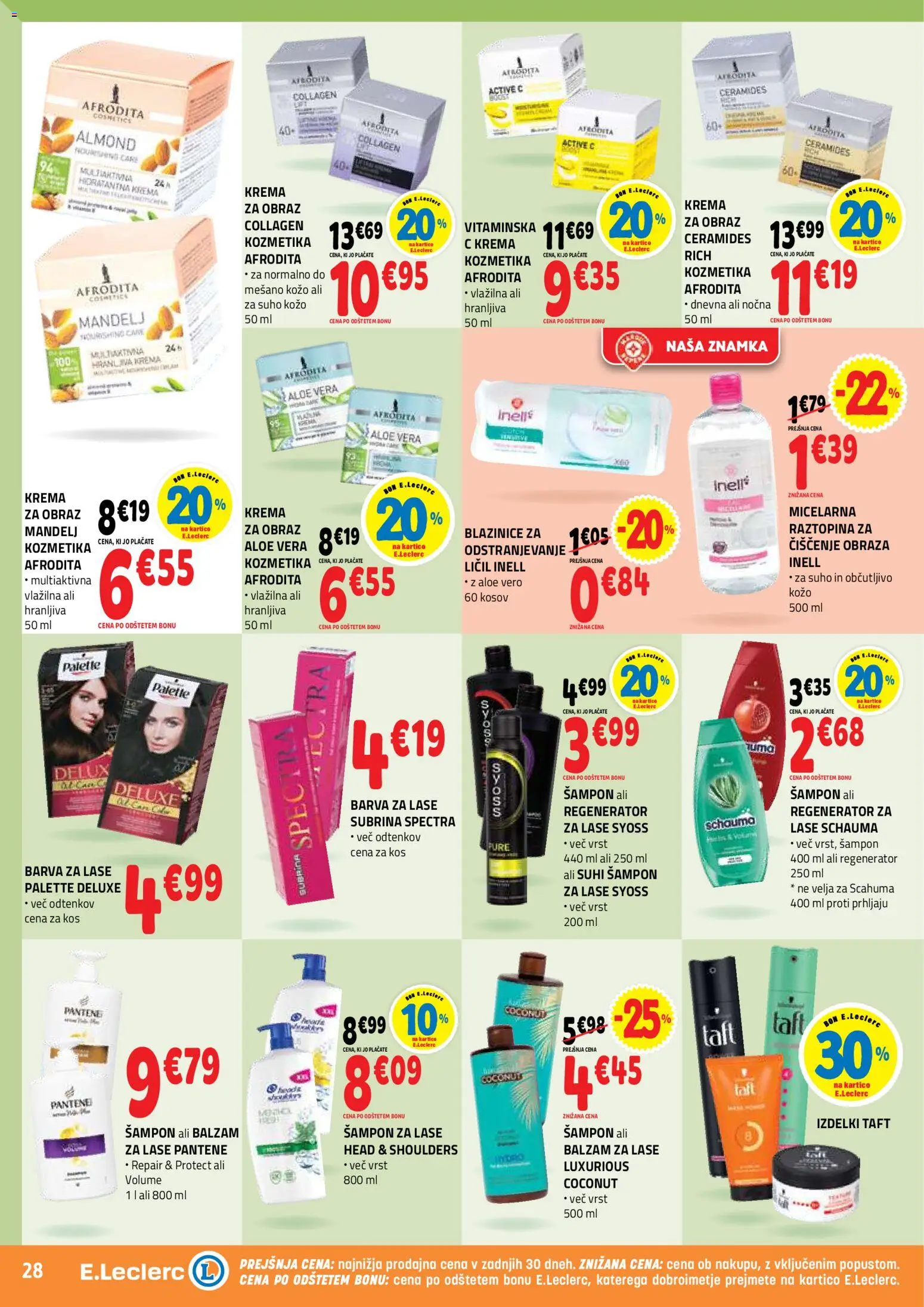Novi E.leclerc katalog ponudbe – veljaven od 25.03.2026 | Stran: 28 | Izdelki: Sampon, Balzam za lase, Barva za lase, Barva