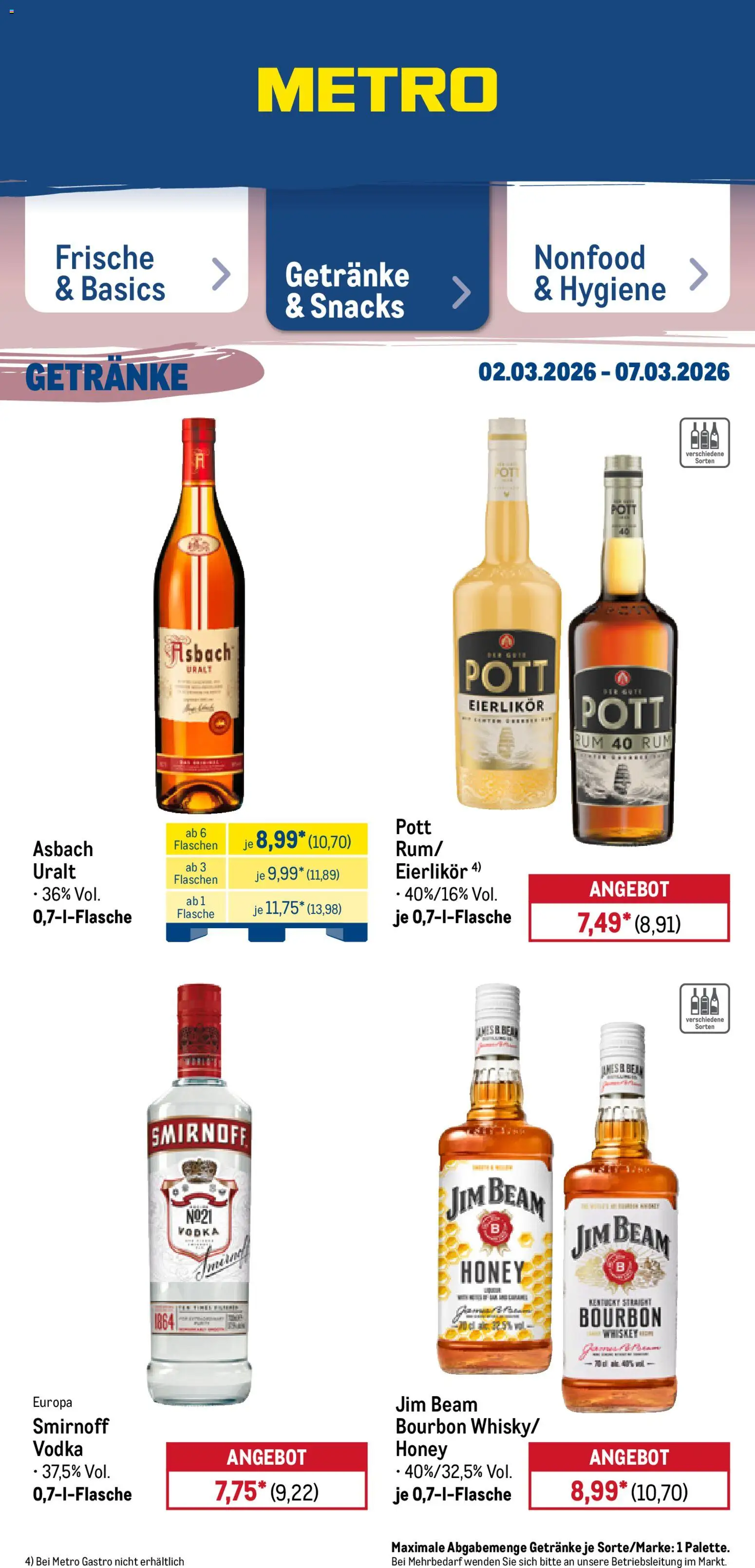 Metro Prospekt 	 – gültig ab 02.03.2026 | Seite: 33 | Produkte: Jim beam, Rum, Vodka, Asbach