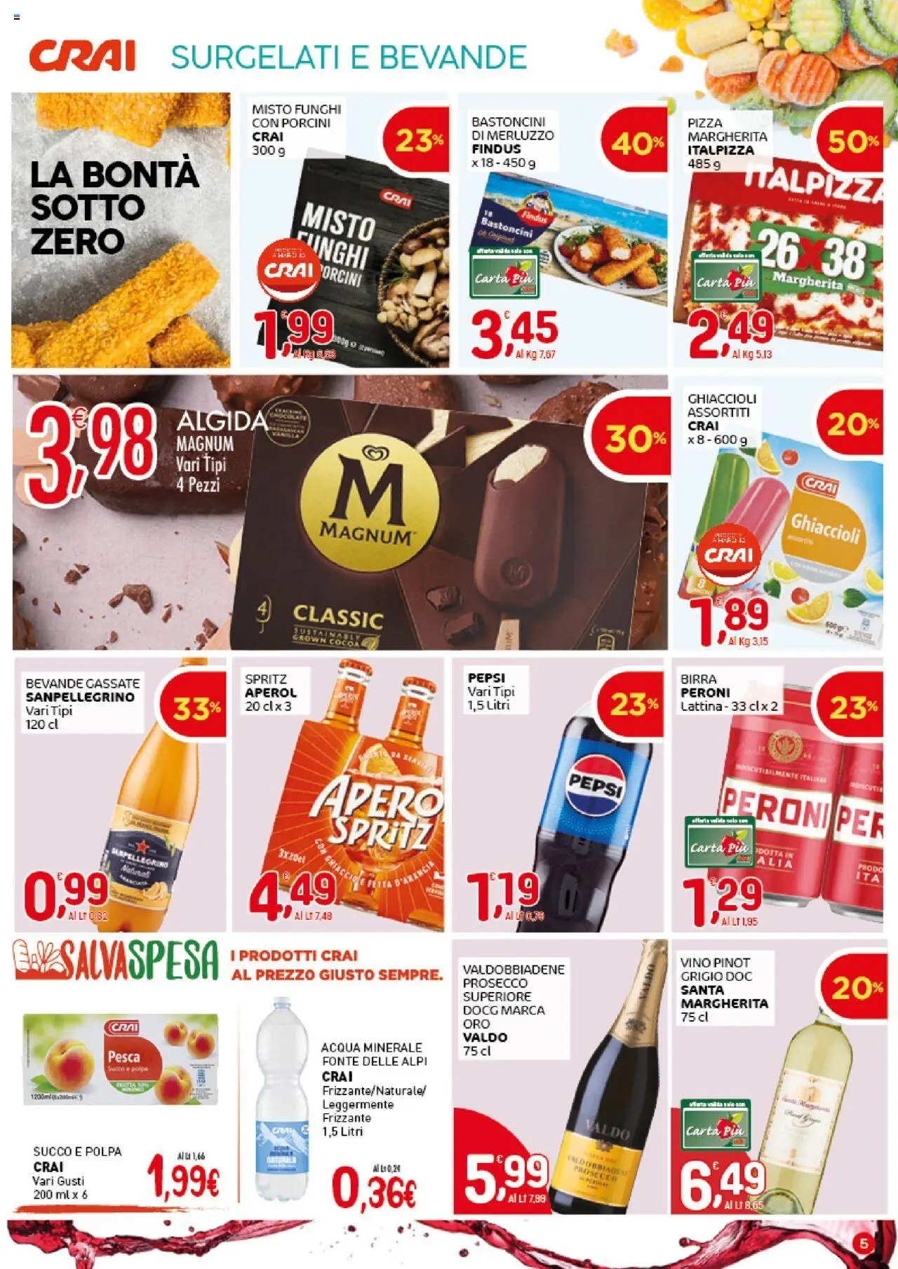 Volantino CRAI del 21.08.2025 | Pagina: 5 | Prodotti: Pizza, Acqua, Pesca, Acqua minerale