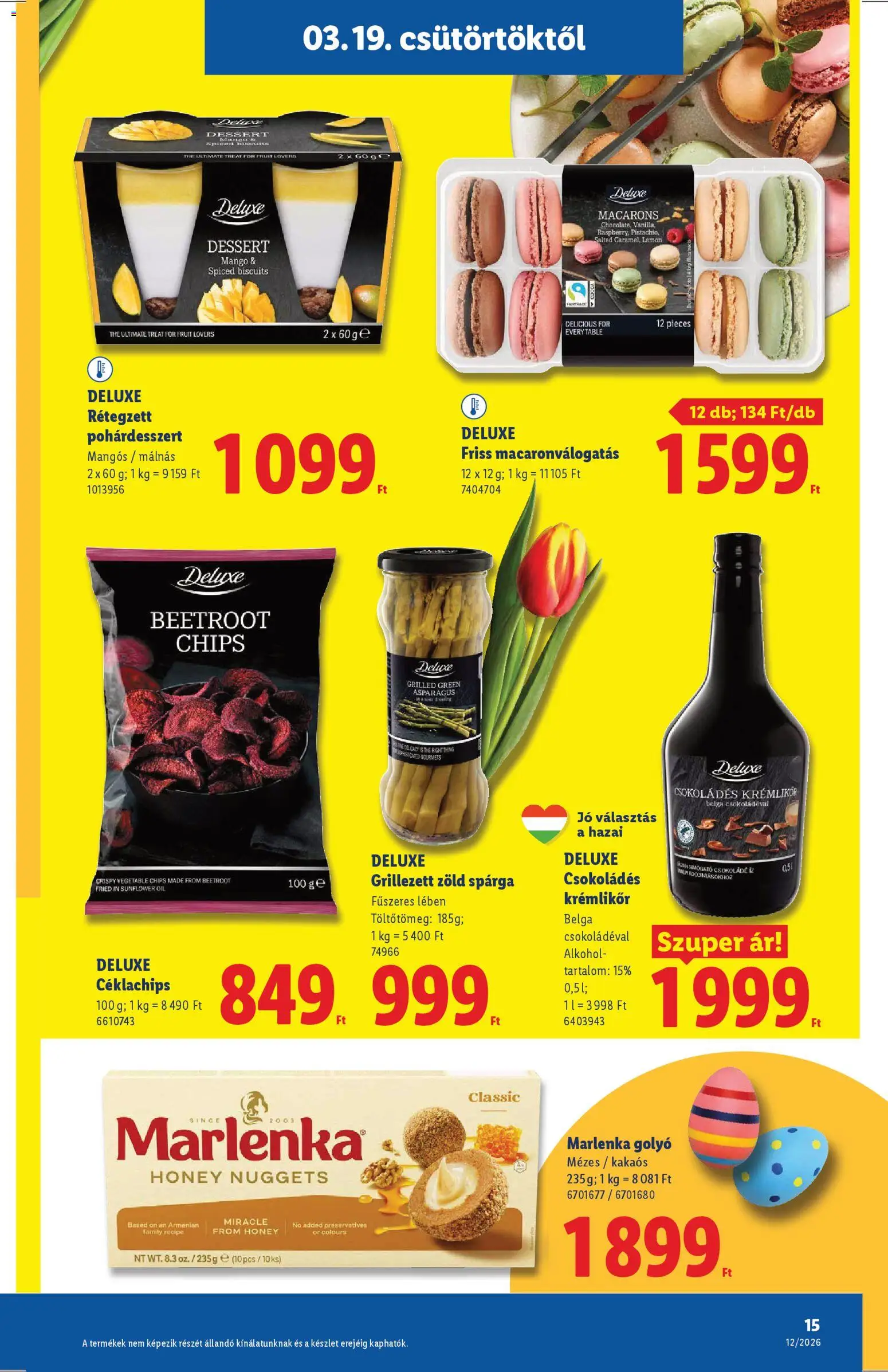 Lidl akciós ujság - amely érvényes a következő dátumtól: 19.03.2026 | Oldal: 15 | Termékek: Chips, Alkohol, Krémlikőr, Mangó